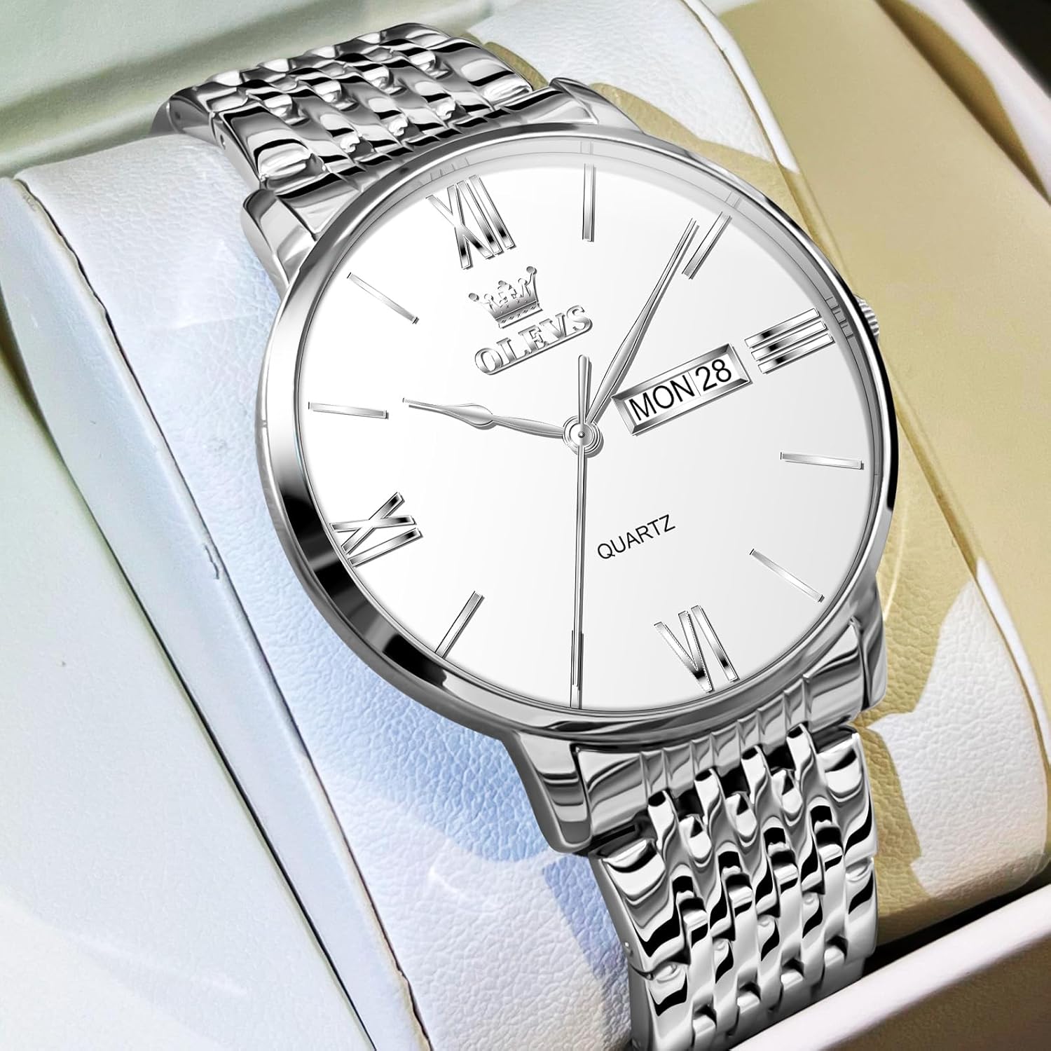 OLEVS Men’s Watches Waterproof Dress Minimalist Analog Quartz Stainless Steel Casual Men’s Wrist Watch with Day Date, Classic Luxury Elegant Roman Numerals Dial Big Face Relojes para Hombres - Image 8