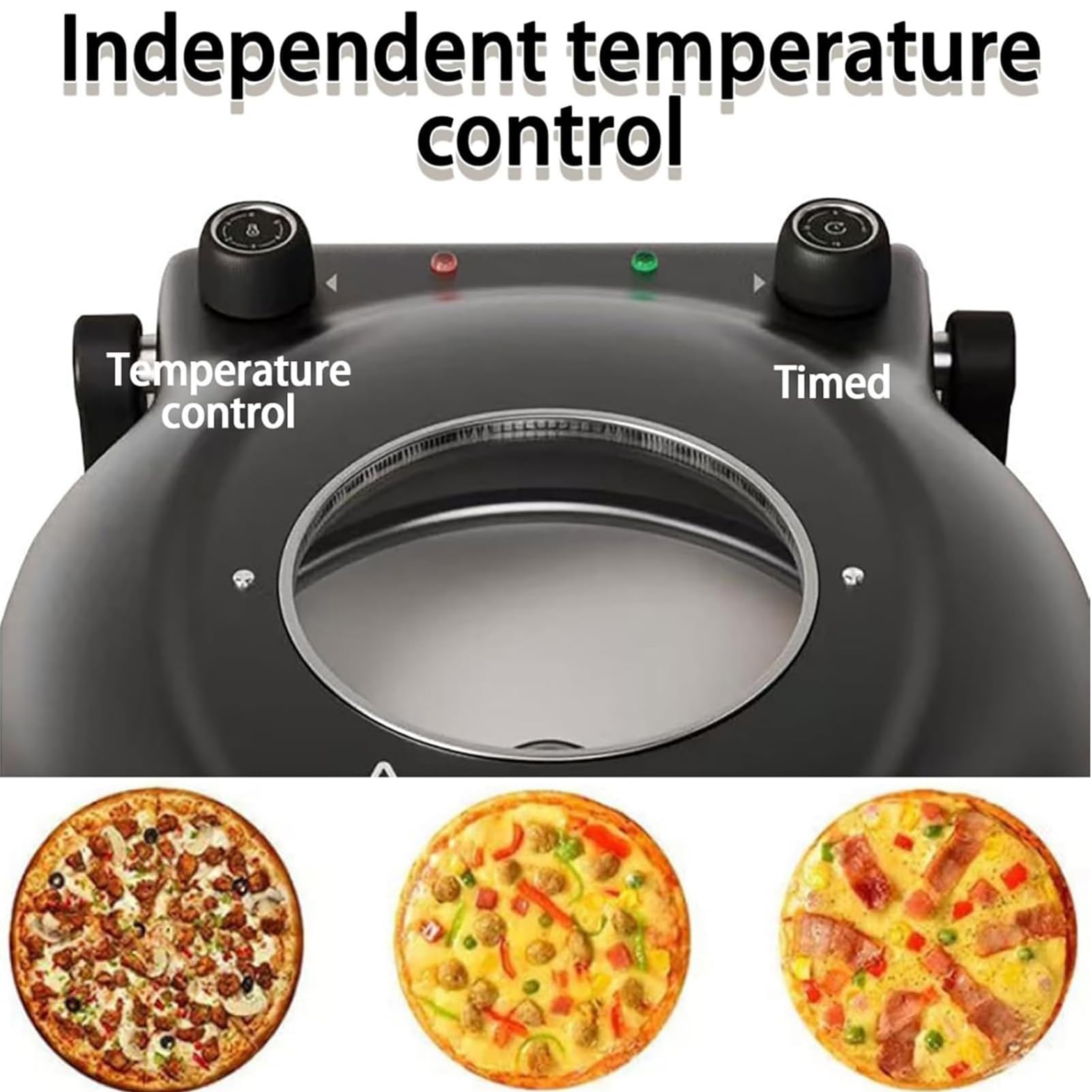 Four à pizza électrique 1200 W, 420 ℃ à haute température avec pierre de cuisson de 30,5 cm, double contrôle de la température et fenêtre de visualisation pour crêpes et crêpes