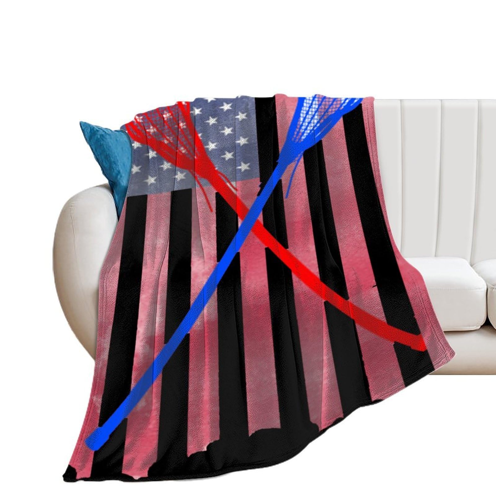 OUTBDNVFSA Lacrosse U.S.A Flag Throw Blanket Lightweight Summer Blankets for Bed Sofa Camping Travel