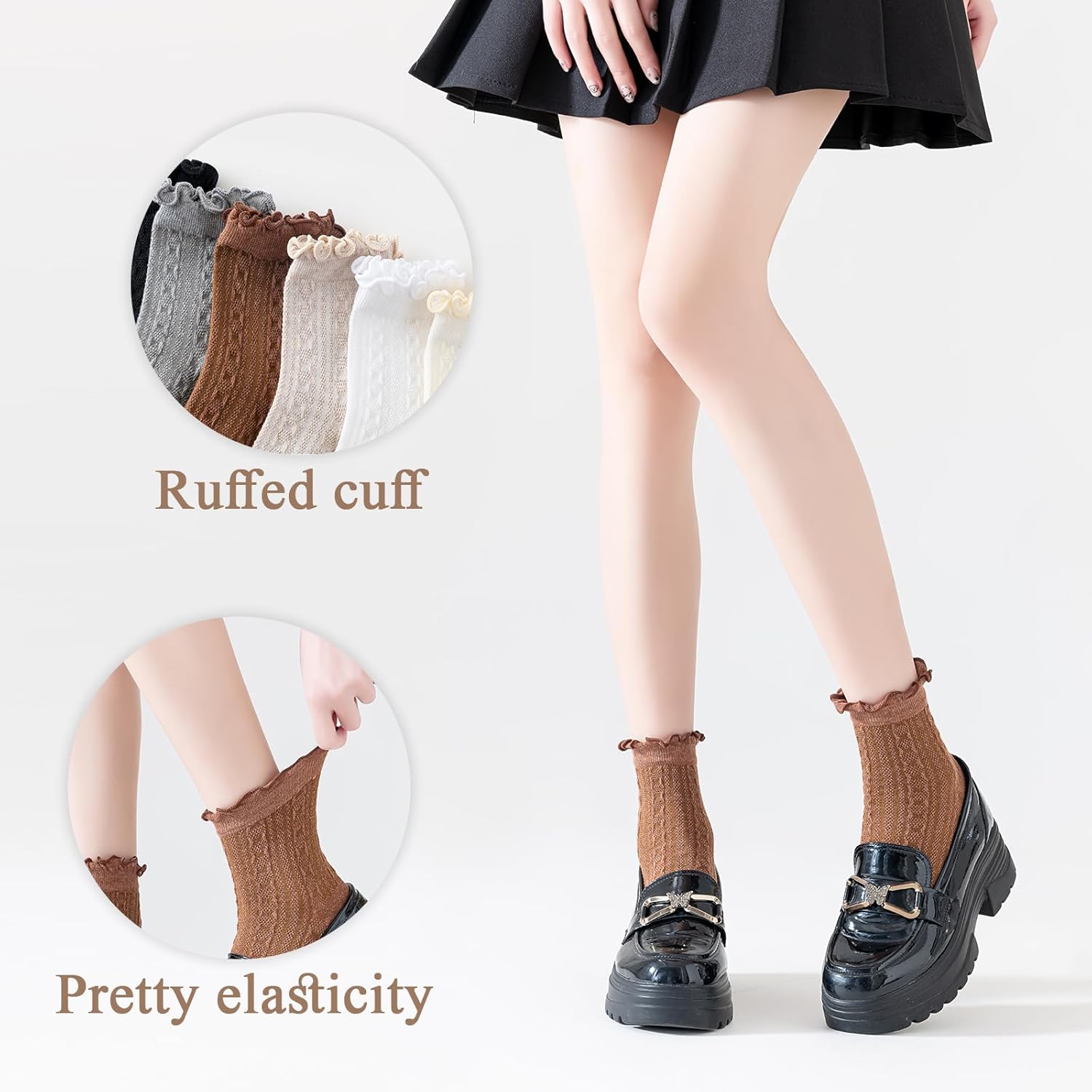 Mcool Mary Womens Crew Socks Ruffle Casual Cotton Frilly Breathable Cute Knit Lettuce Trim Dress Ankle Socks 6 Pack - Image 8
