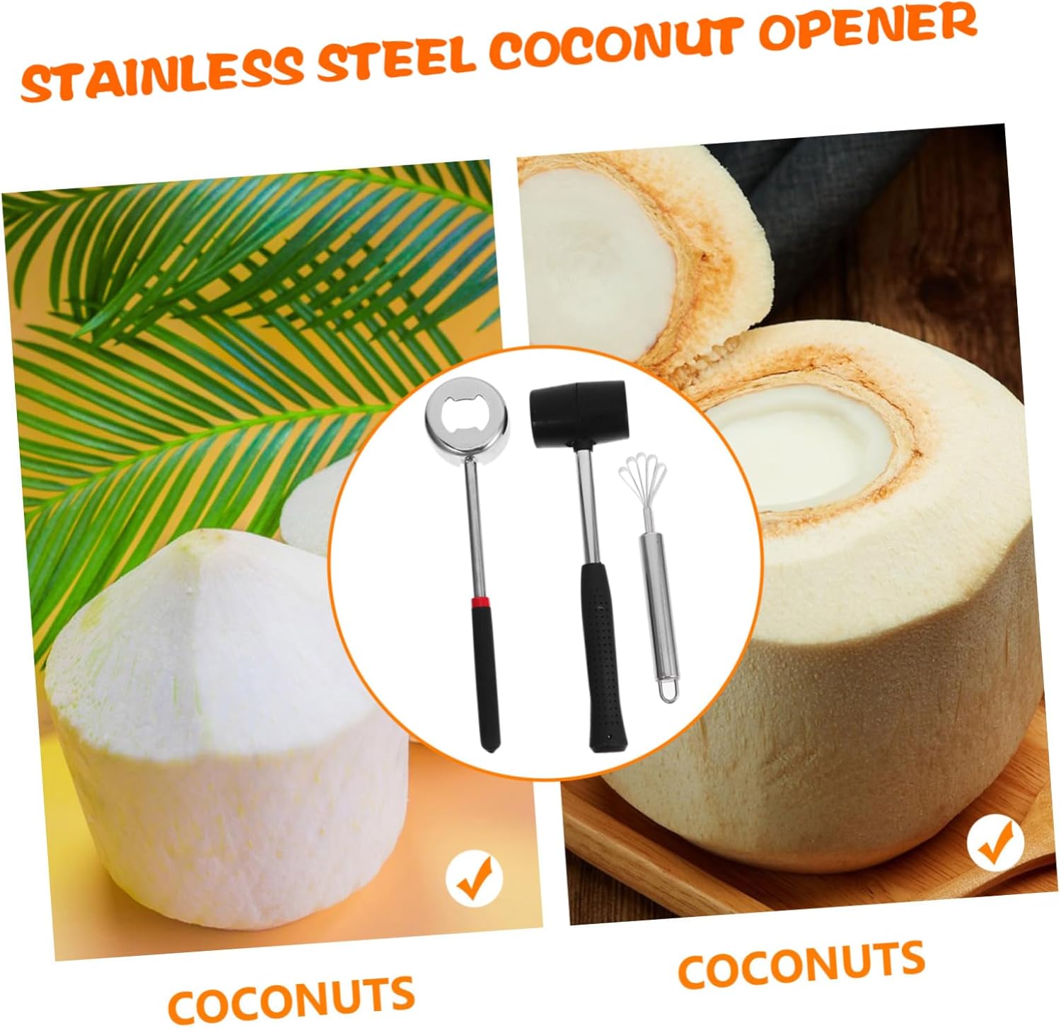Generic Stainless Steel Coconut Lid Opener Tool Set Coconuts Opener Tool Easy to Use and Carry