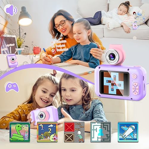 Miniatura 5 de Cámara para niños, cámara ARNSSIEN para niños, cámara digital con pantalla IPS de 2.4 pulgadas, cámara para estudiantes con lente abatible de 180,