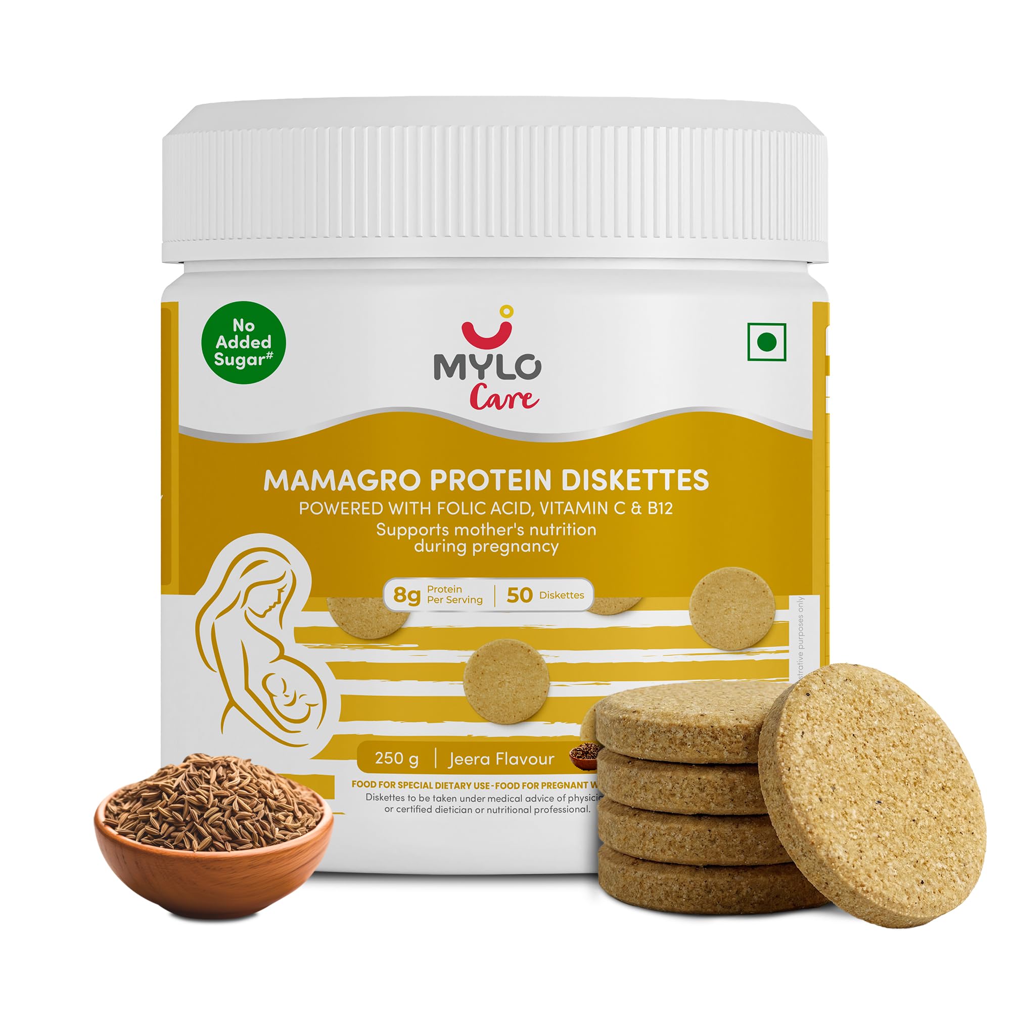 Mylo Care MamaGro Protein Diskettes | High Protein Snack for Pregnant Women | Supports Baby Growth, Placenta Development & Daily Nutrition | 250g (250 g (Pack of 3), Vanilla & Jeera & Chocolate) — Amazon image 7