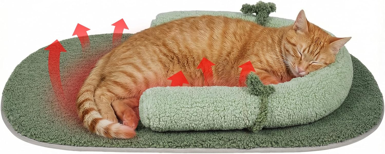 Cozy Self-Warming Cat Bed Mat with U-Shaped Pillow – Portable & Washable for Indoor or Travel, Green Cozy Self-Warming Cat Bed Mat with U-Shaped Pillow – Portable & Washable for Indoor or Travel, Green