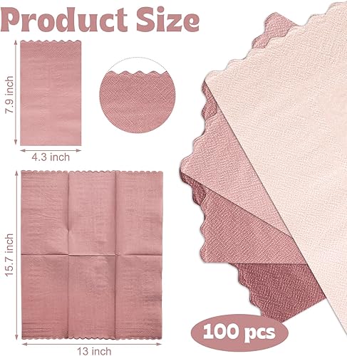 Miniatura 82 de Zhanmai Paquete de 100 servilletas de cóctel de 5 x 5 pulgadas, servilletas festoneadas de papel de color degradado con bordes festoneados, almuerzo