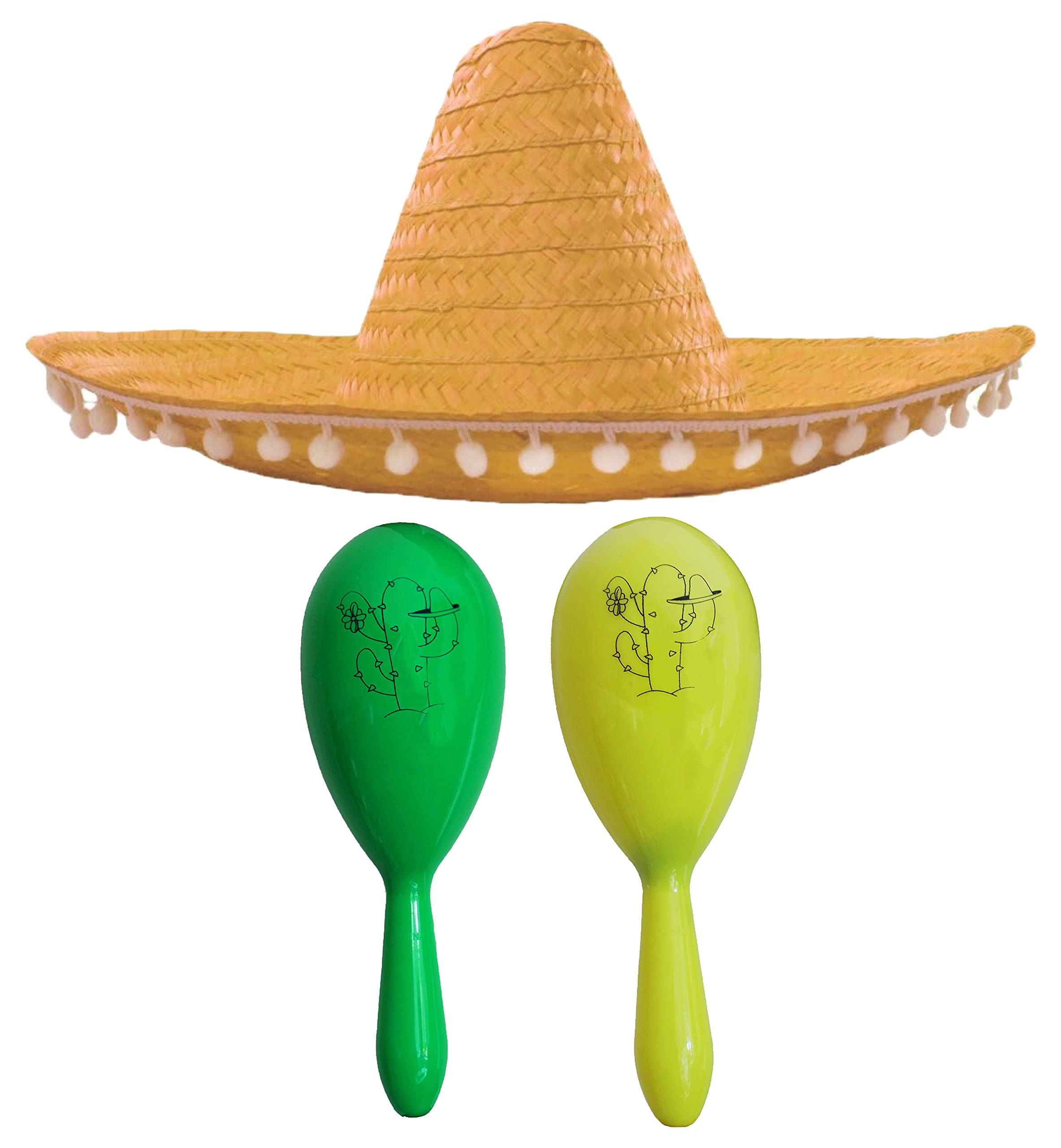 Mexican Fancy Dress Accessory Set - Mexican Sombrero With 2x Maracas - Perfect for Mexican Fancy Dress Costumes Senorita Bandit Mariachi Cinco De Mayo Fancy Dress