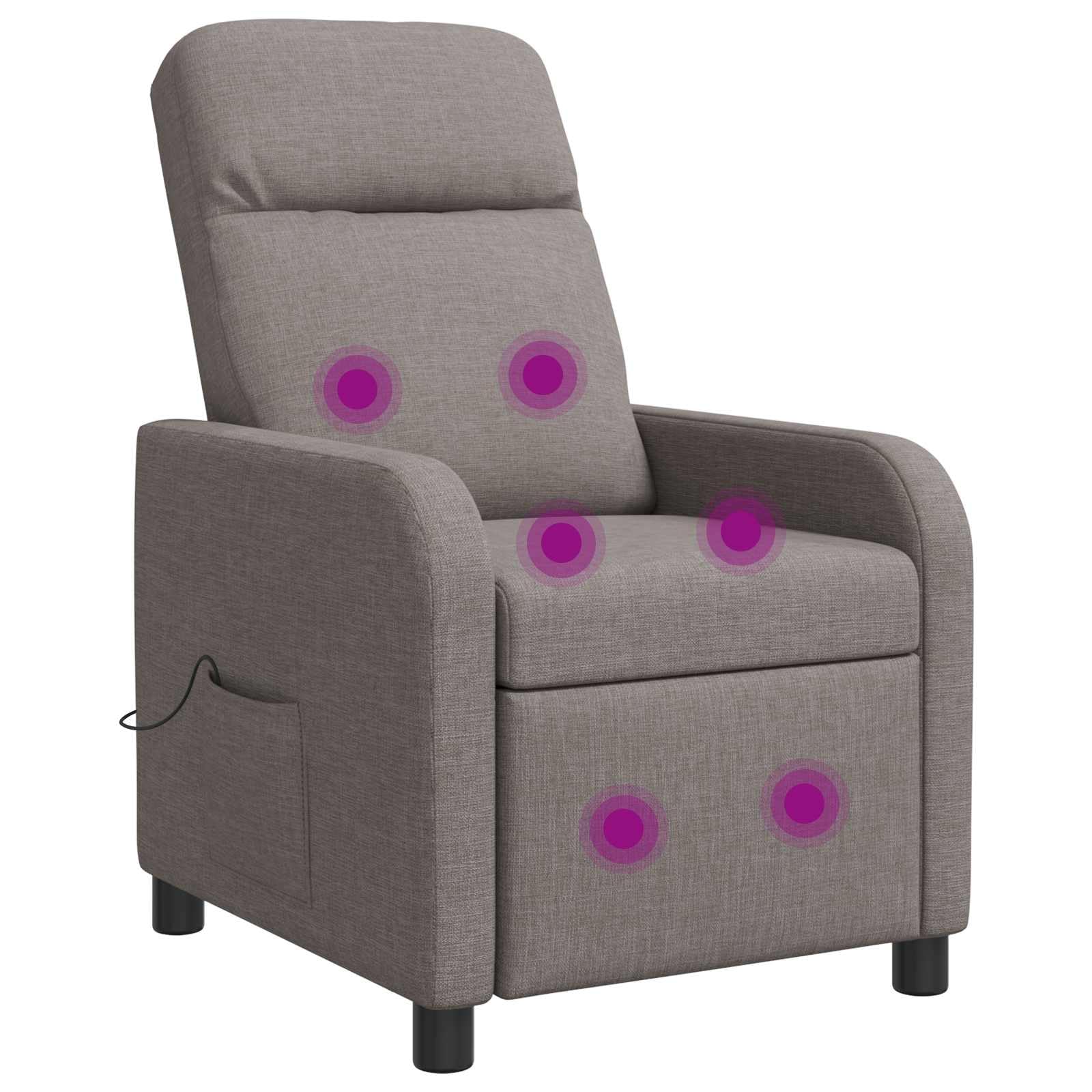 Poltrona relax massaggiante, tessuto tortora, 100% poliestere, regolabile