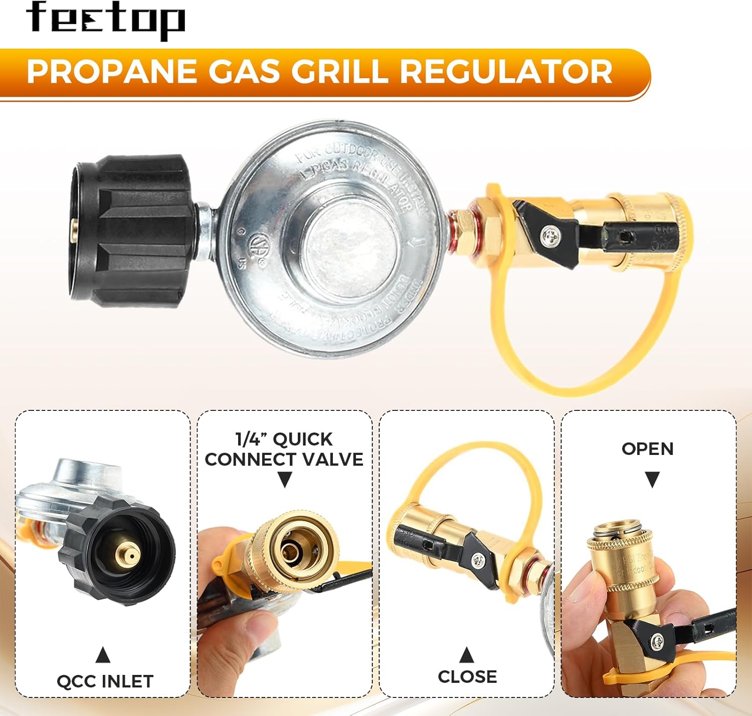 Propane Tank Regulator with 1/4 inch Quick Connect Valve and 12 FT Propane Quick Connect Hose, Propane Gas Grill Regulator Fittings for 20LB Tanks Fit for BBQ Grill, Fire Pit, Heater