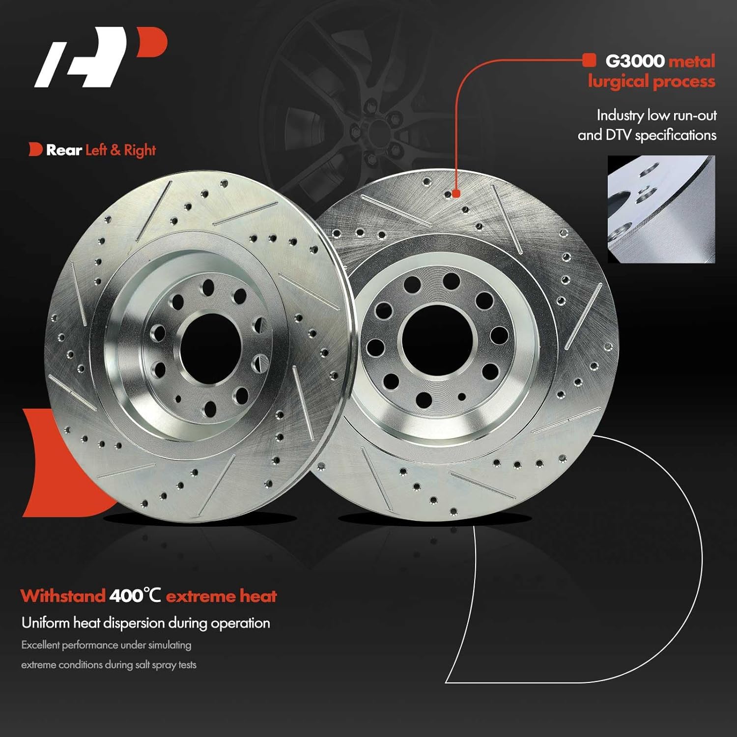 A-Premium 12.20 inch (310mm) Rear Drilled and Slotted Disc Brake Rotors Compatible with Select Volkswagen and Audi Models - Passat, Golf, Tiguan, Atlas, CC, GTI, Arteon, R32, A3, Q3, RS3, S3, 2-PC Set