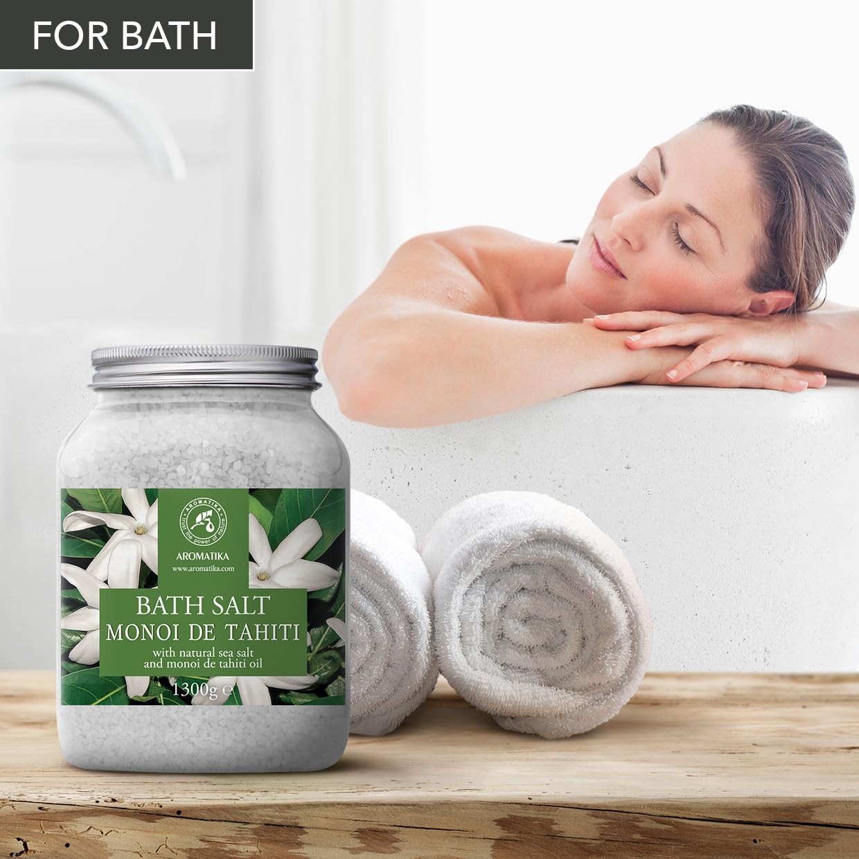 Sale da Bagno Monoi de Tahiti 1300g - Sali Marini da Bagno con Burro di Cocco Naturale & Estratto di Fiori di Gardenia - Bagno Rilassante - Buon Sonno - Sali da Bagno Aromaterapici