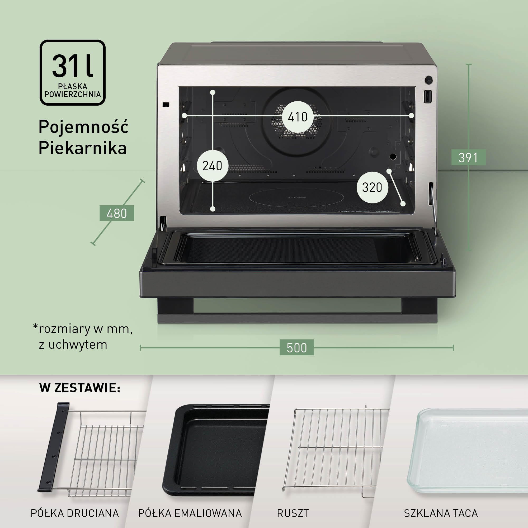 Panasonic NN-CS88L parowa kuchenka wielofunkcyjna 4w1 (31l, technologia inwerterowa, para 1300W, Konwekcja 30–230°C, grill 1300W, mikrofale 1000W)