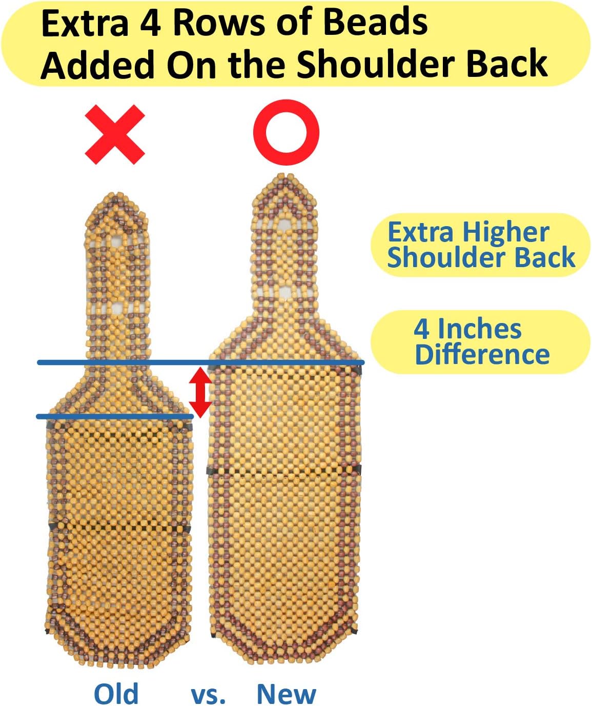 ObboMed SW-7210 4" Higher Shoulder Back for Better Ventilation & Massage Natural Wooden Beaded Car Seat Cover, with Durable Nylon String & Secure Fitting - Size : 50.4" x 15.4" / 132 x 38.5 cm