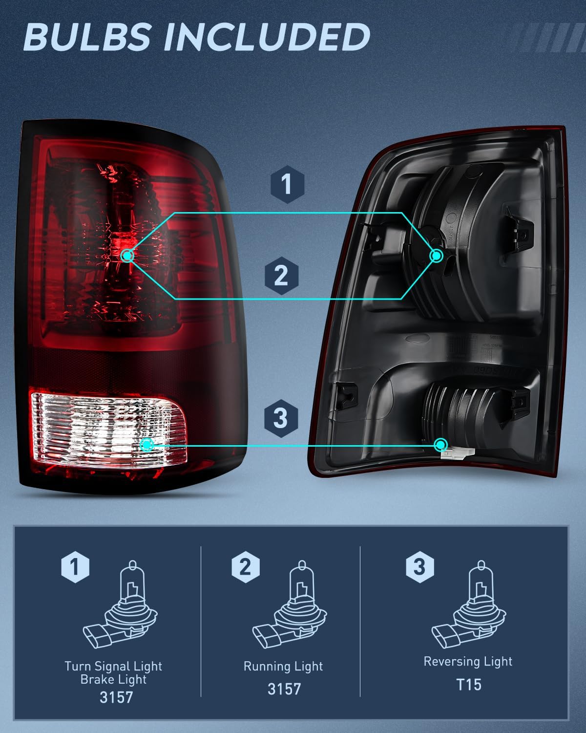 Nilight Headlight and Taillight Assembly Combo Compatible with 2009 2010 2011 2012 Dodge Ram 1500 2500 3500 OE Style Black Housing Amber Reflector with Dark Red Housing Tail Lights