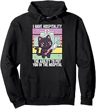 Cat with Knife, I Have Hospitality, Dark Humor Pullover Hoodie