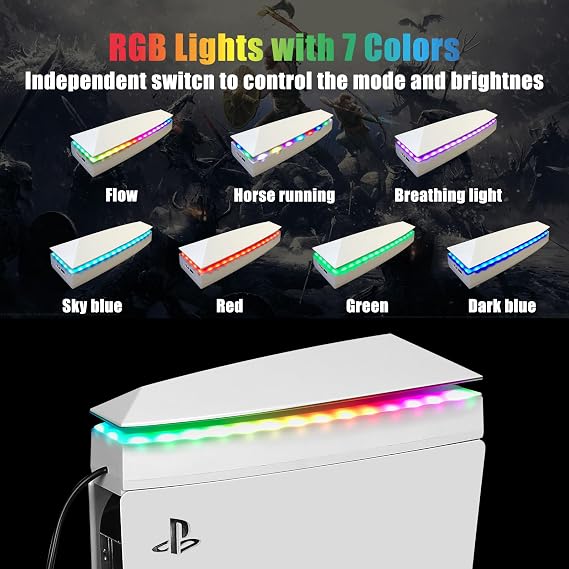 Console Cooling Fan with Dust Cover Colorful LED Light for PS5 Console Disc Edition & Digital Edition Silent Absorb Fan Cooler with 2 USB Port PlayStation 5 Cooling System