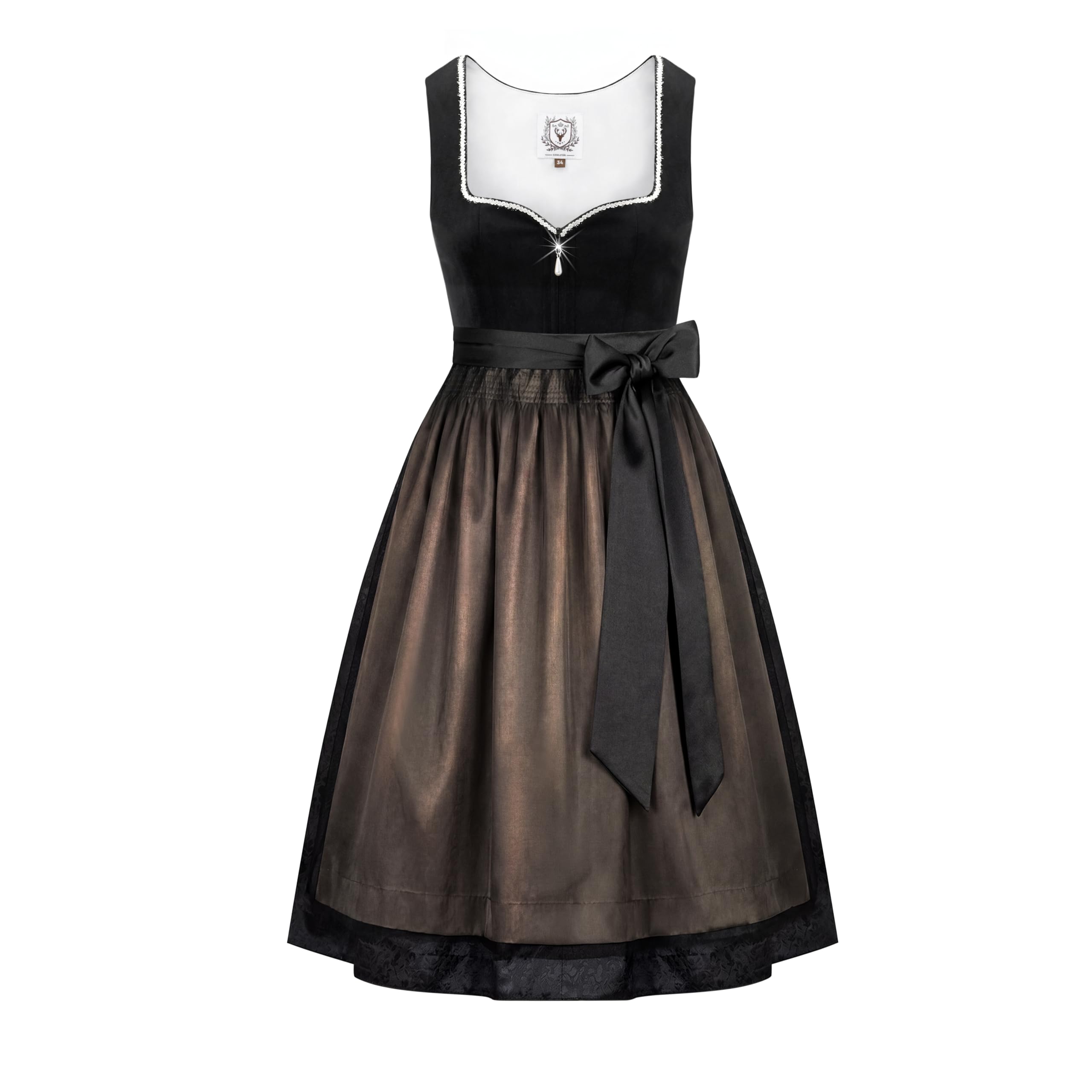 DIRNDLSTERN Trachtenkleid Damen Schwarz - Samt Midi Oktoberfest Outfit Dirndlkleid mit Jacquard 2026