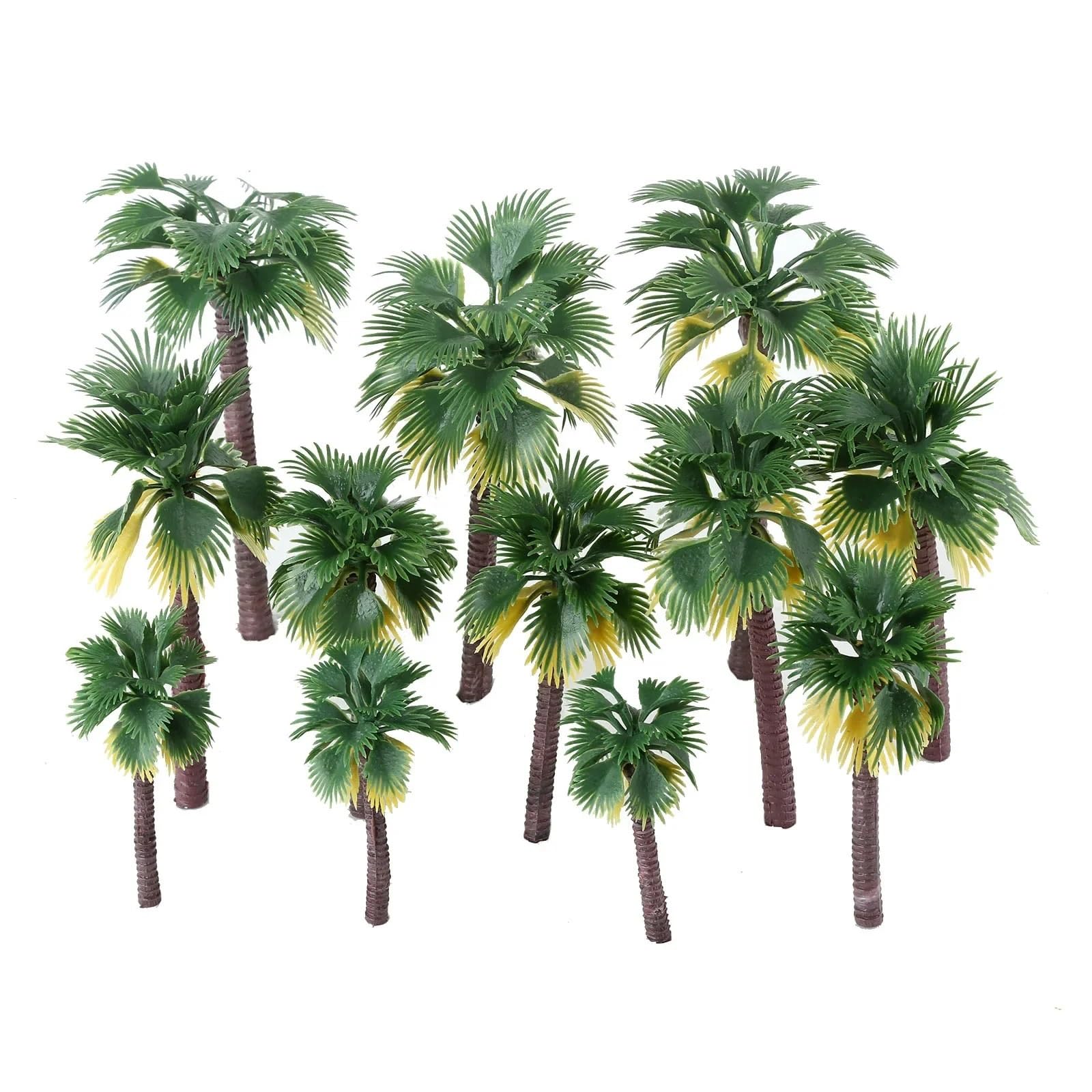 DUNSBY Model Trees 12PCS Coconut Palm Tree Tropical Artificial Miniature For Diorama Rainforest Landscape Scenery Decorative