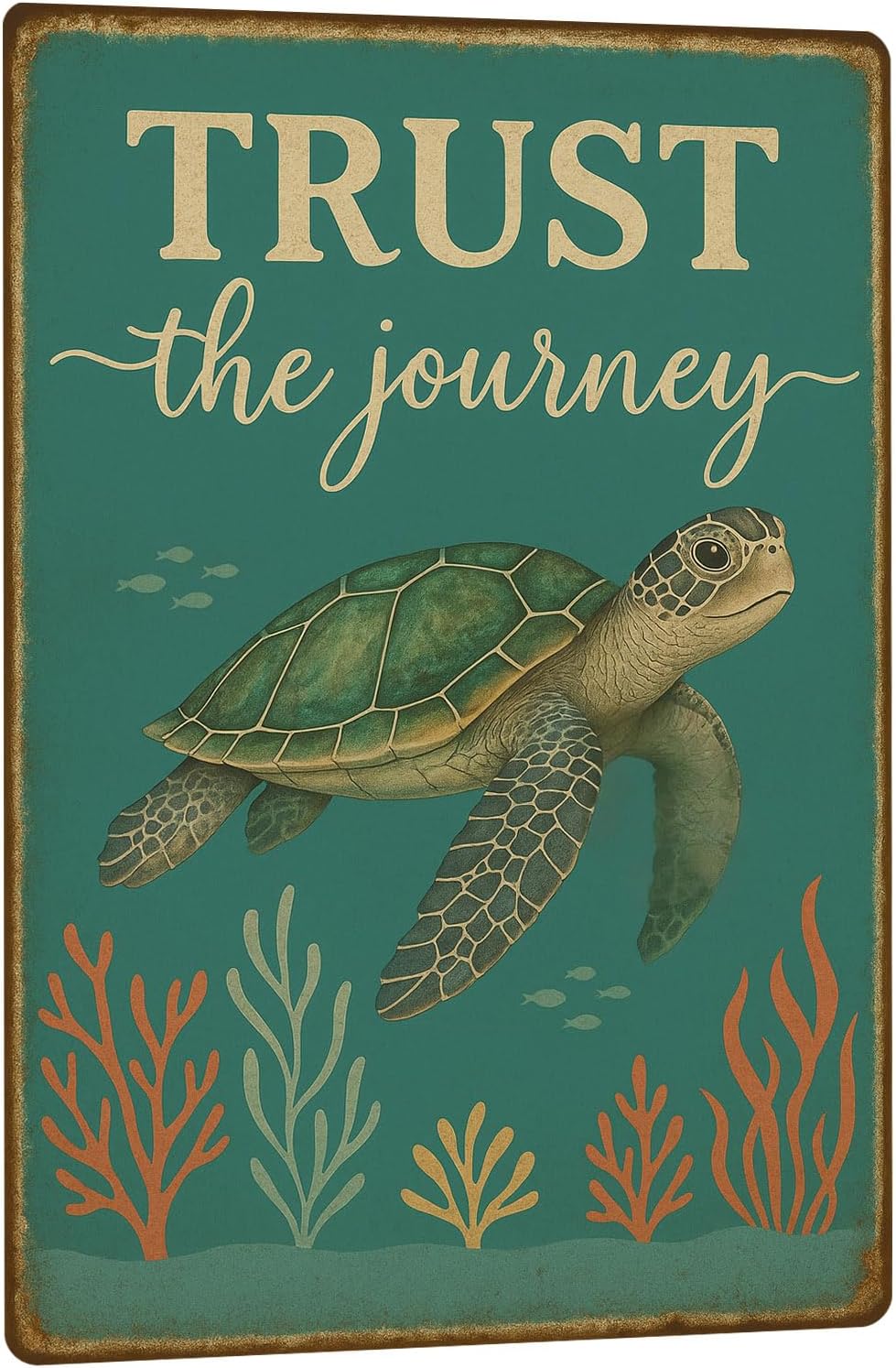 Trust the Journey Sign Sea Turtle Beach Signs Vintage Metal Tin Sign 8×12 Inch – Rustic Sea Turtle Decor Beach Decor for Bathroom Home Office Room Kitchen Decorations