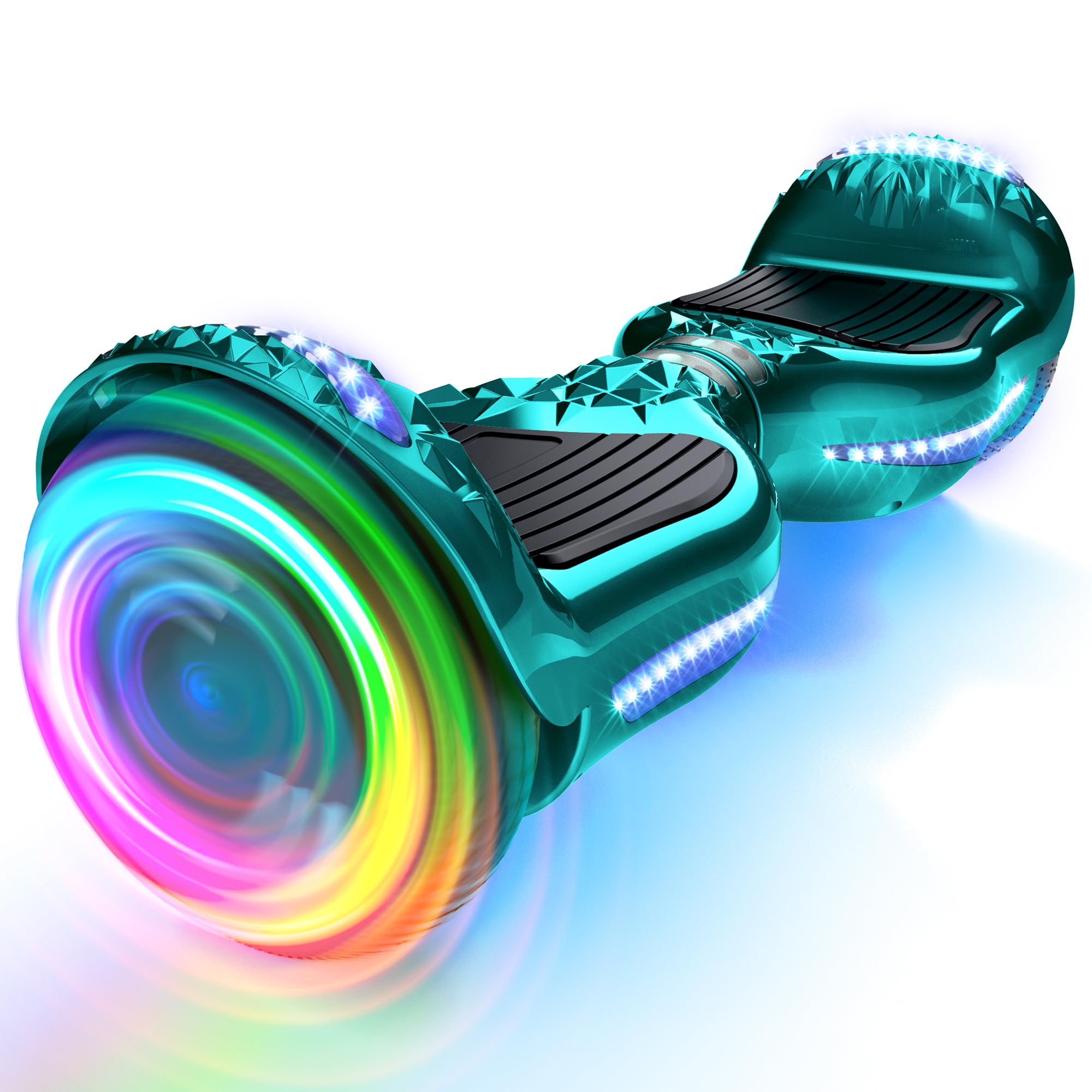 XERATH All terrain hoverboard with bright LED lights and flashing wheels,self balancing scooters with Bluetooth Speakers,UL2272 Safety Certification kids hoverboard ages 6-12 and Adults (TURQUOISE)