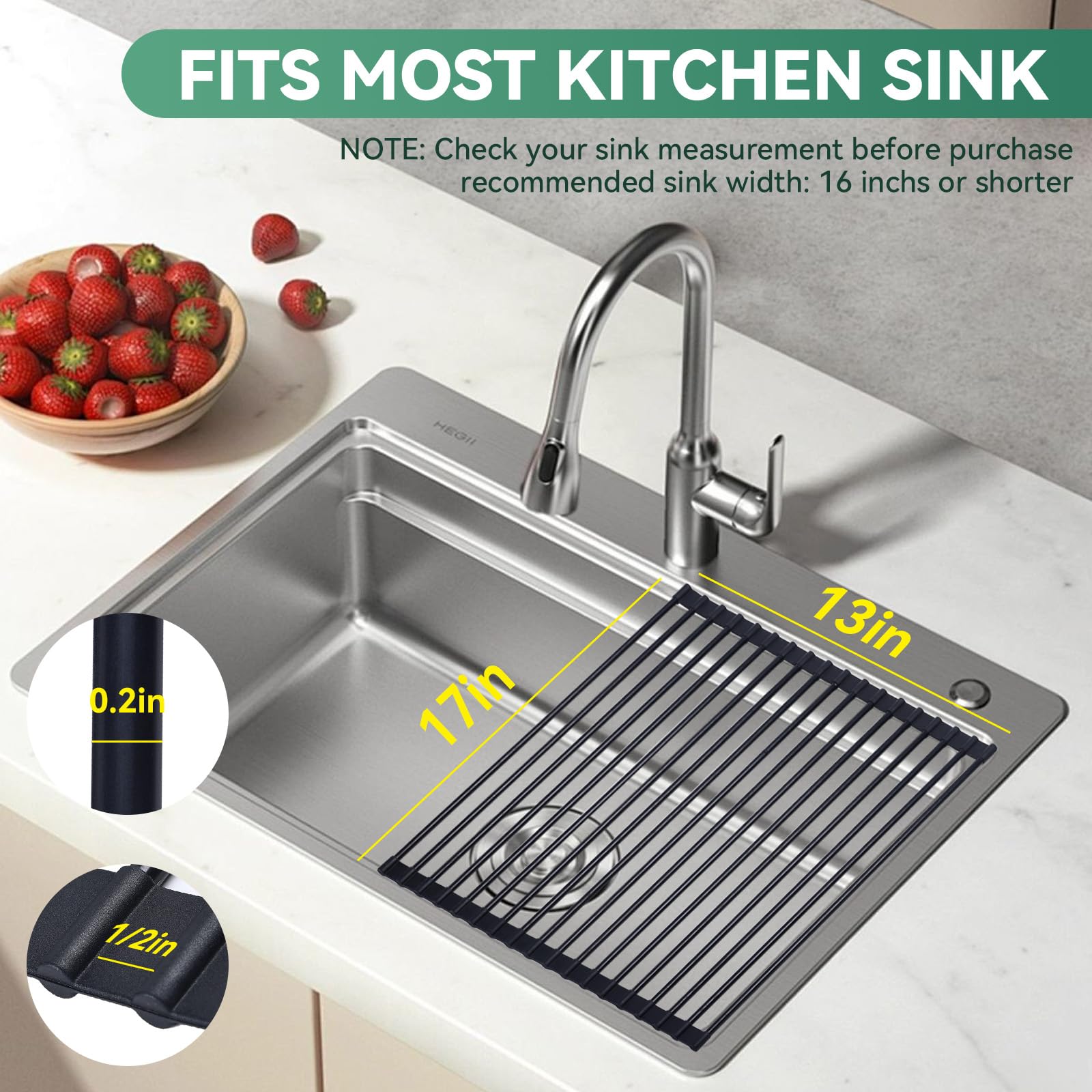 Escurridor de platos enrollable sobre el fregadero, escurridor de platos de acero inoxidable envuelto en silicona, escurridor de platos plegable, antideslizante, multiusos, para encimera de