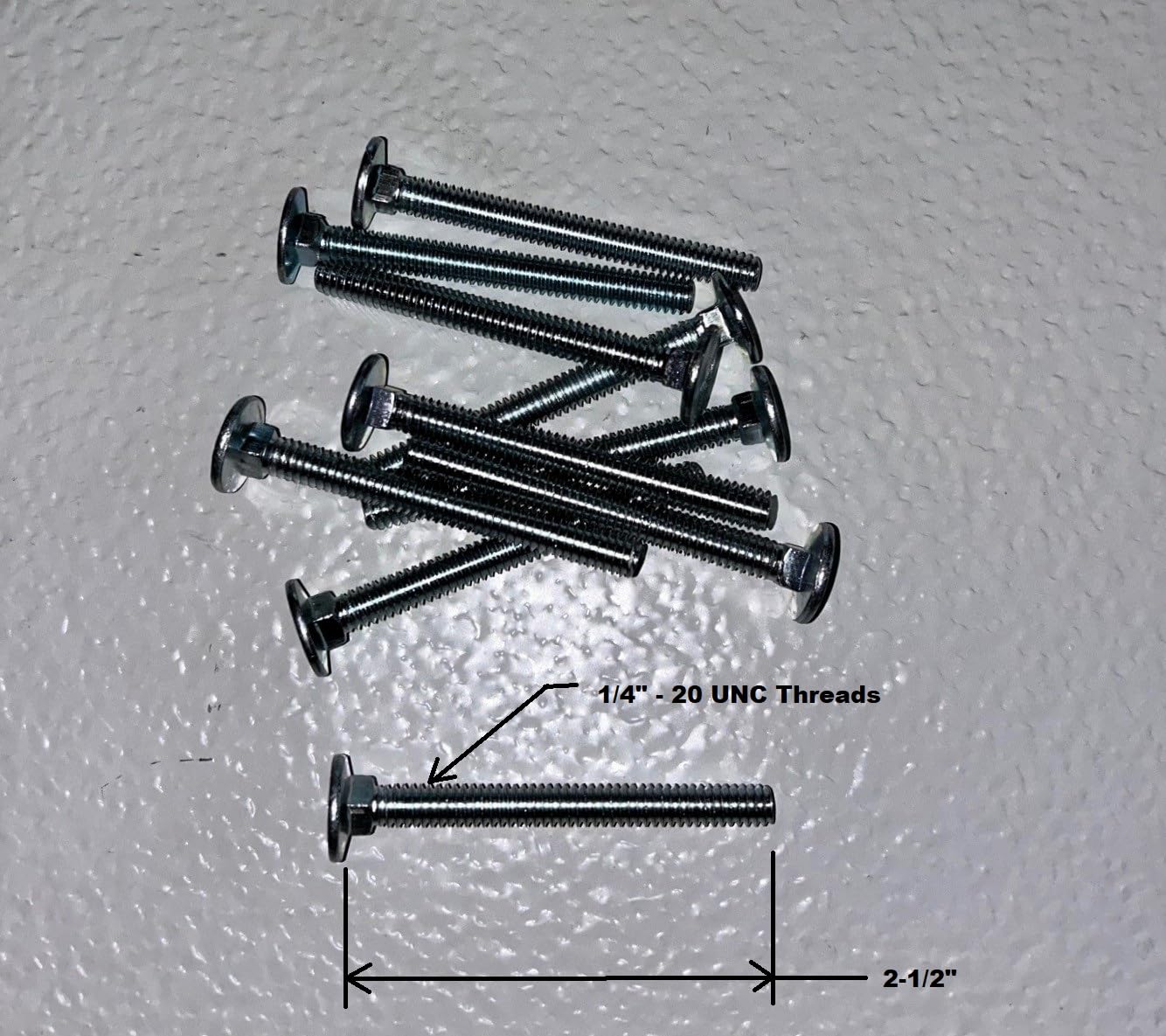 ¼” x 2-1/2 Inch Flat Head Carriage Bolts, Zinc Plated