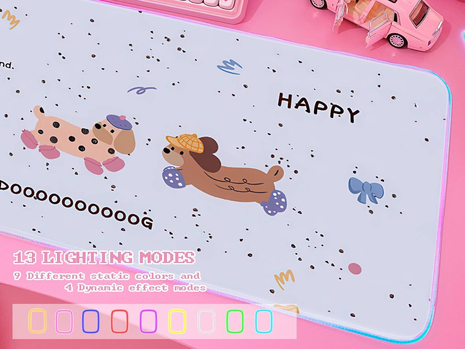 JMIYAV Pink RGB Gaming Mouse Pad 31.5x12 Inch PC XL Large Extended Glowing Led Light Up Desk Pad Non-Slip Rubber Base Computer Cute Mousepad Mat Desk Accessories Gaming Setup 33-1411