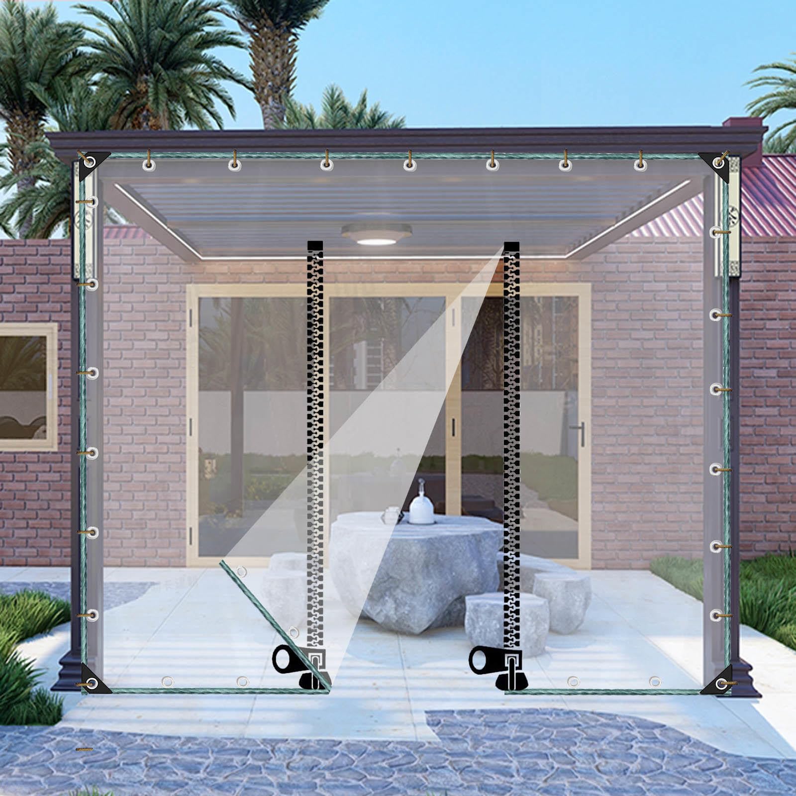Dekzeil Heavy Duty Waterdicht 2x2m, Doorzichtig Vinyl Dekzeilen Met Doorvoertules Voor Terrassen, Dik Dekzeil Met Doorvoertules Duurzaam Voor Kasdekzeilen, Plastic Mulch