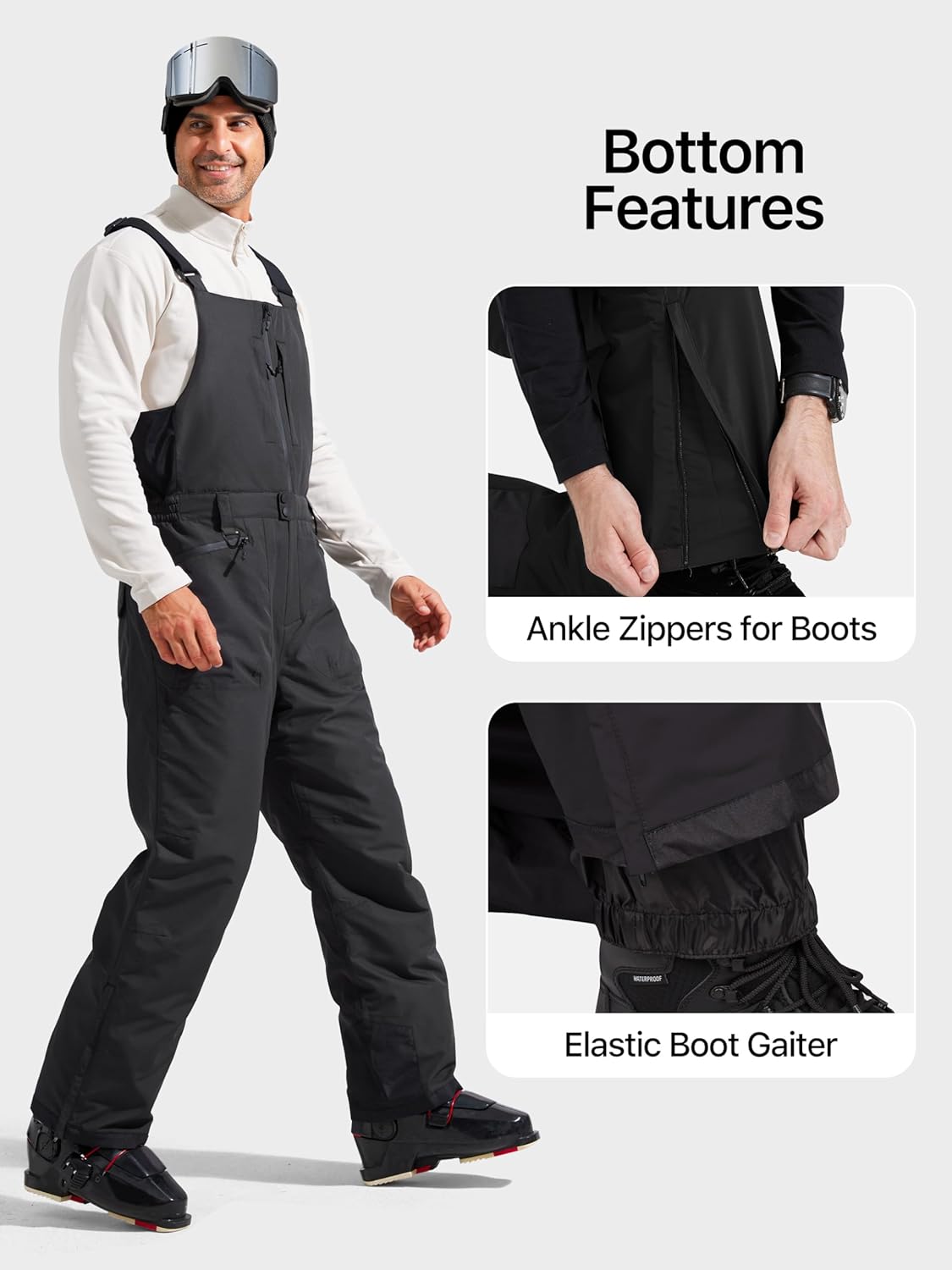 FREE SOLDIER Men's Insulated Waterproof Snow Bibs Ski Overalls - Image 7