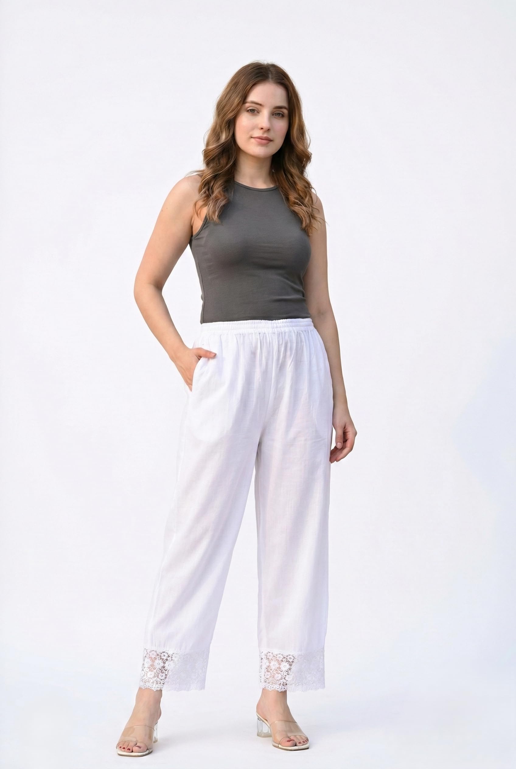 Women's Viscose Rayon Solid Regular Fit Trouser Pant Palazzo Bottom Wear (White)-image-27