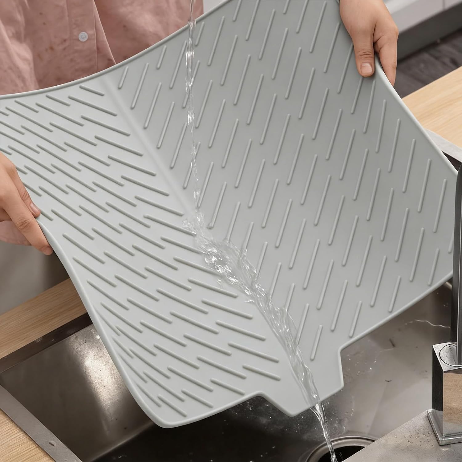 Extra Large Silicone Dish Drying Mat 22.63"L x 16.85"W (Grey)