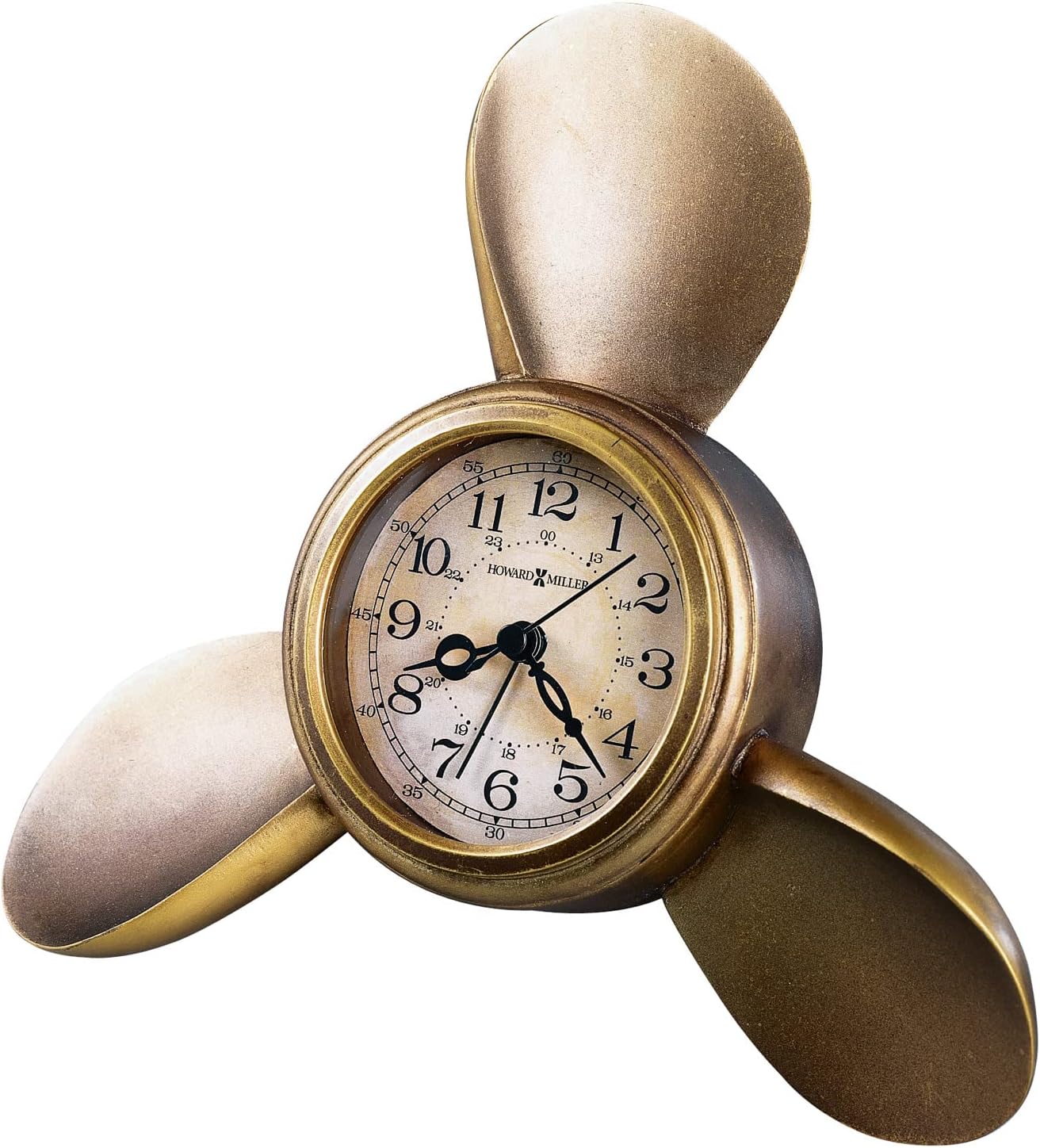 Howard Miller Propeller Alarm Tabletop Clock - Nautical Desk Decor, Battery Operated Analog Clock, Vintage Shelf Accent, Quartz Movement, Tabletop Accessory for Home, Bedroom, and Living Room Decor