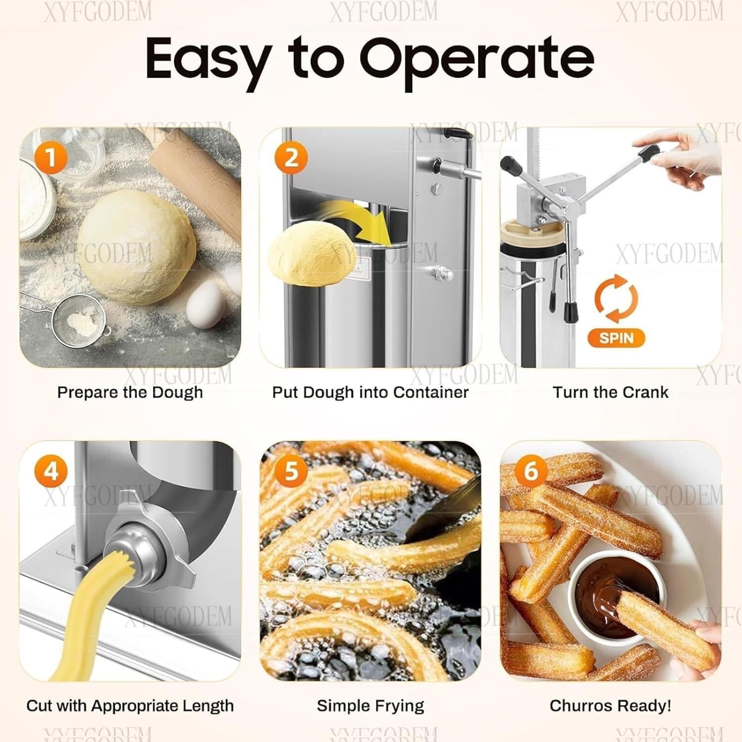 Máquina de Churros Manual Acero Inoxidable 3L - Churrera Comercial con 5 Moldes para Donuts y Palitos Masa