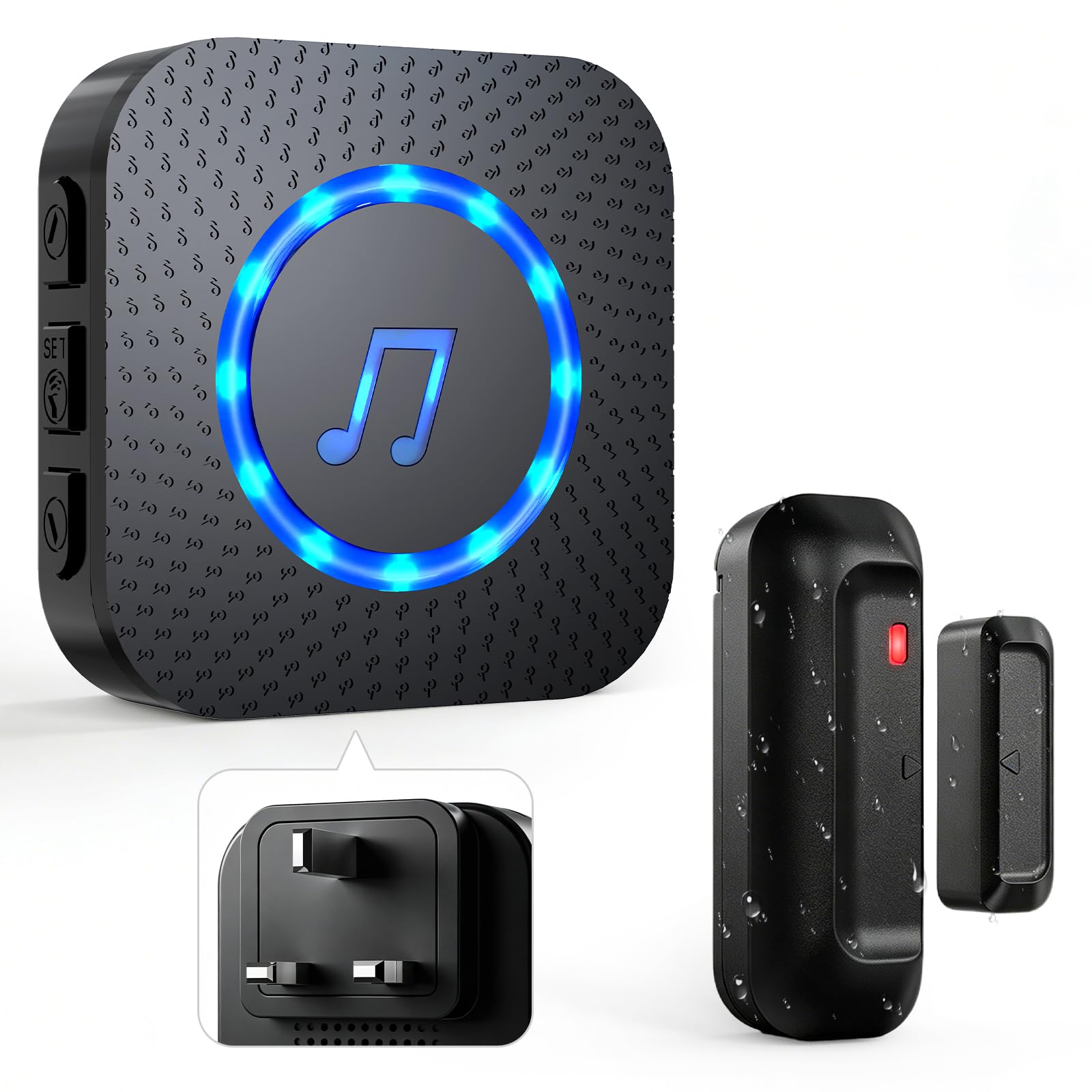 Door Alarm Sensor ChunHee Wireless Door Sensor Chime When Door Opens,Door Entry Alarm Chime for Business/Home/Kids,150M Range,5 Adjustable Volume Door Ringer Alert (Black 1-1)