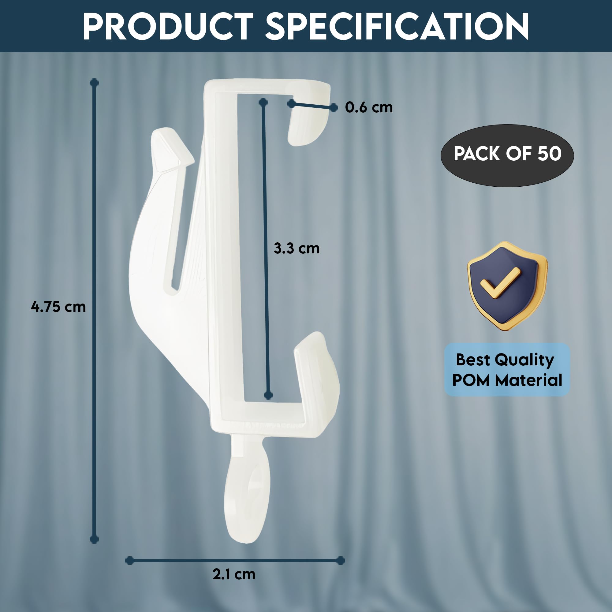 Yuhman 50 pack Glider Curtain hooks, Plastic White- 4.7cm x 2.1cm Premium & Heavy-Duty Curtain Track Hooks - Image 2