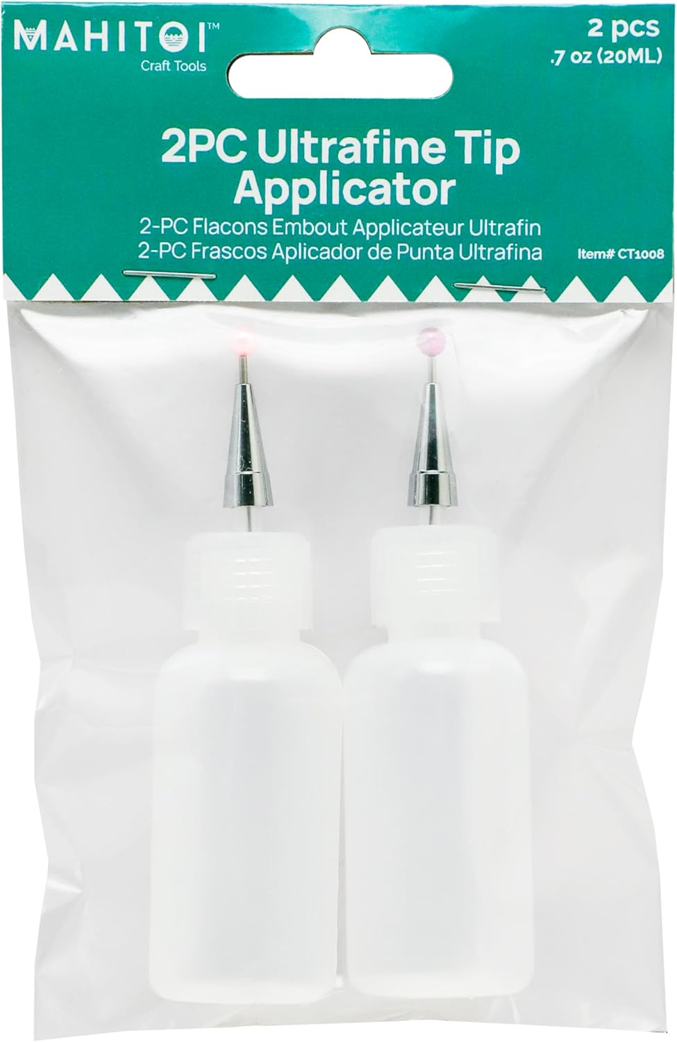 MAHITOI™ Ultra-fine Tip Applicator Bottles, Clear, for storing & applying craft supplies & mediums like glitter, glue, paint, stains, inks - Creative Crafter (2, CT1008, Round, 20, Milliliters)