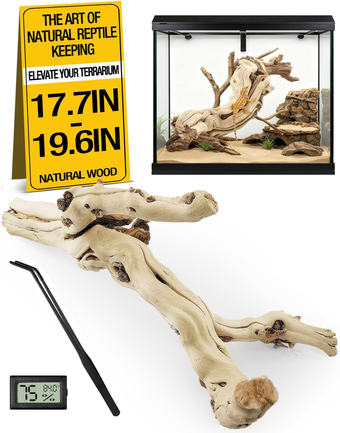 Bearded Dragon Wood Branch, Large 14-17 Inch Reptile Wood Logs for ClimbingTerrarium Habitat Decor for Geckos, Chameleons, Frogs & Spiders