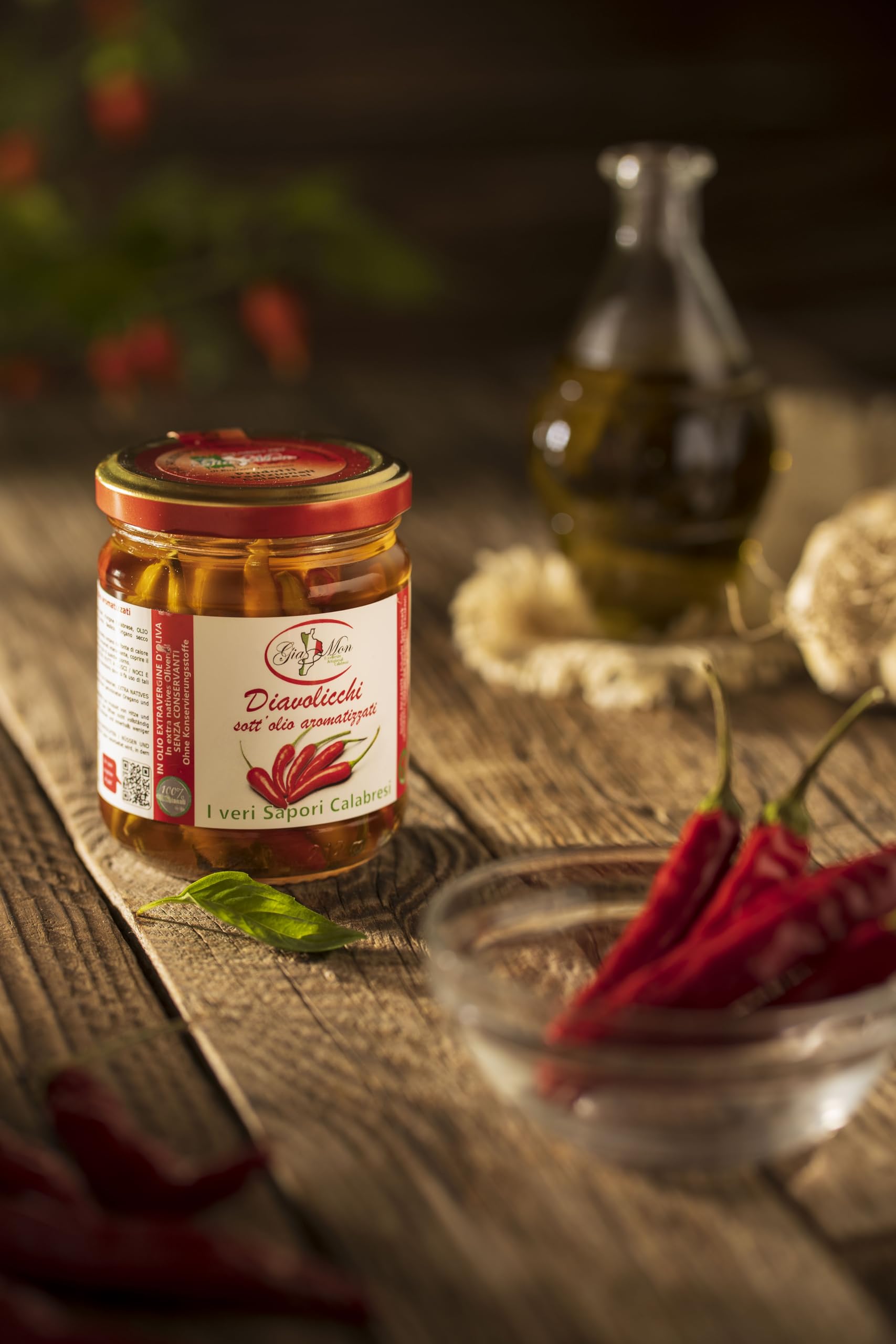 Kalabrische Diavolicchi in Öl – 3er-Sparset (je 180 g Glas)! Scharfe Peperoni in Nativem Olivenöl Extra, Handgemacht in Italien – Perfekt für Liebhaber der italienischen Küche