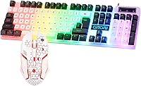 Vista 1 de CHONCHOW Combo de teclado y mouse para juegos, arco iris, retroiluminado, luz ambiental, caracteres iluminados, USB con cable, ratones, compatible