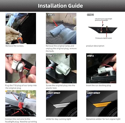 Miniatura 6 de Gempro Switchback - Luces LED laterales de lente ahumada, luces direccionales secuenciales de repuesto para Honda Civic 2016-2021, reflector de