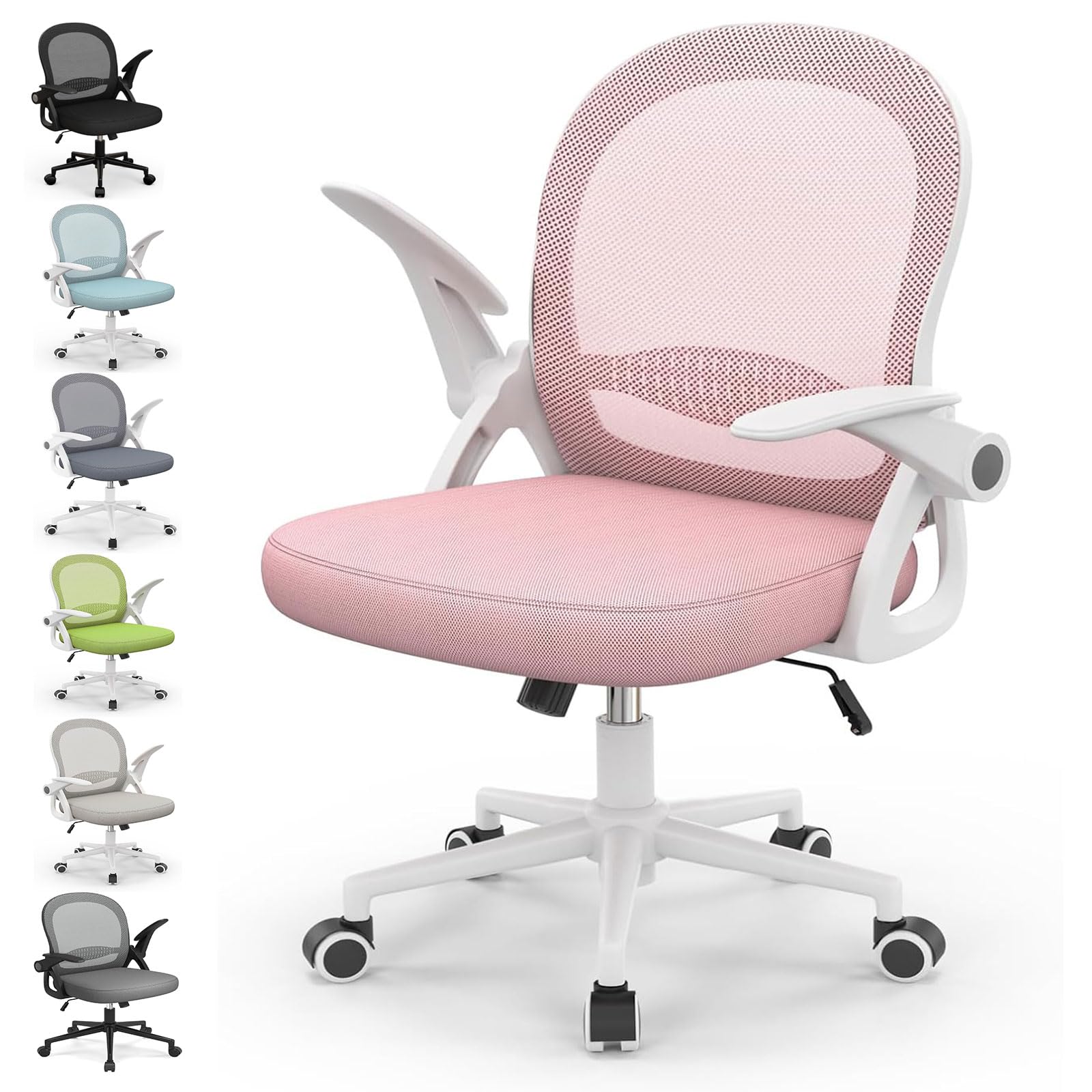 naspaluro Office Chair, Ergonomic Desk Chair with Breathable Mesh, Flip-up Armrests, Height Adjustable Computer Chair, 360° Swivel Chair, Pink Global Recycled Standard Global Recycled Standard Global Recycled Standard