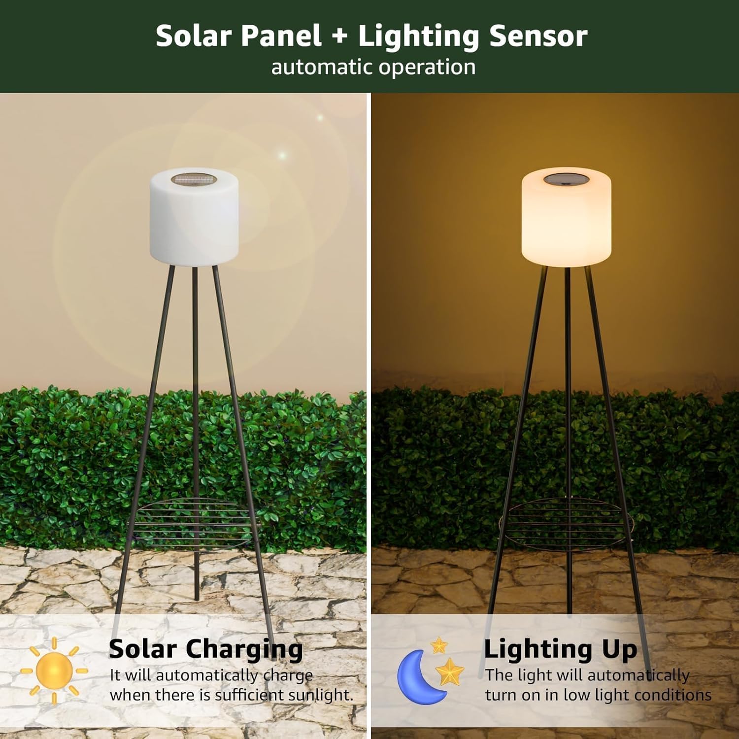 FUYO 2 Pack Solar Floor lamp Outdoor, 41.3'' Solar Powered Lights with 2 Plant Stand, Water-Resistant IP54 Outside Floor Lamps with 3 Lighting Modes for Patio Porch Yard Deck Decor