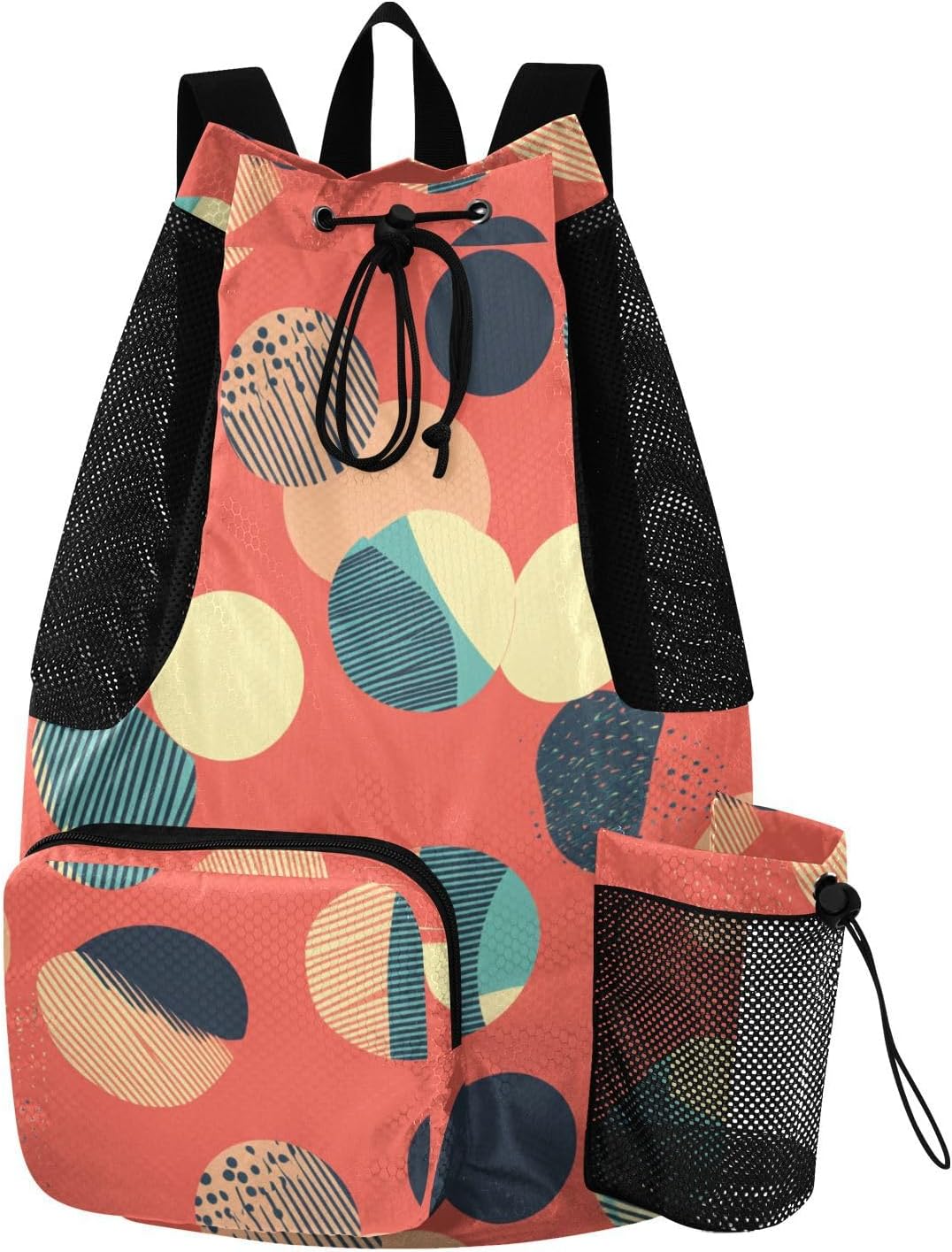 Bowling Ball Coral Drawstring Backpack Pull String Back Pack With Water Bottle Holder Waterproof
