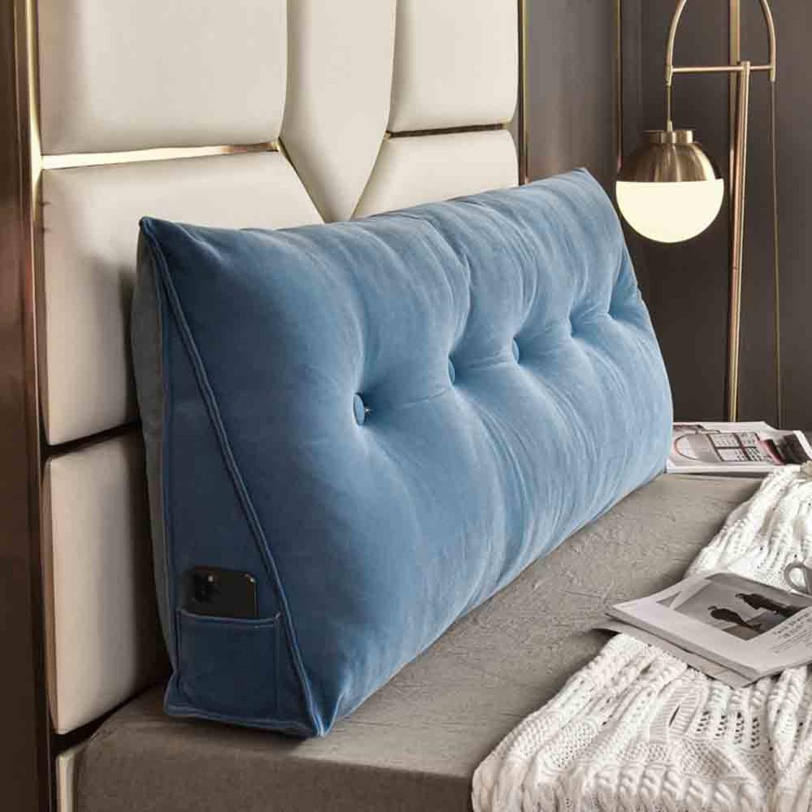 Coussin de lecture pour lit double et king size lavable avec poche latérale