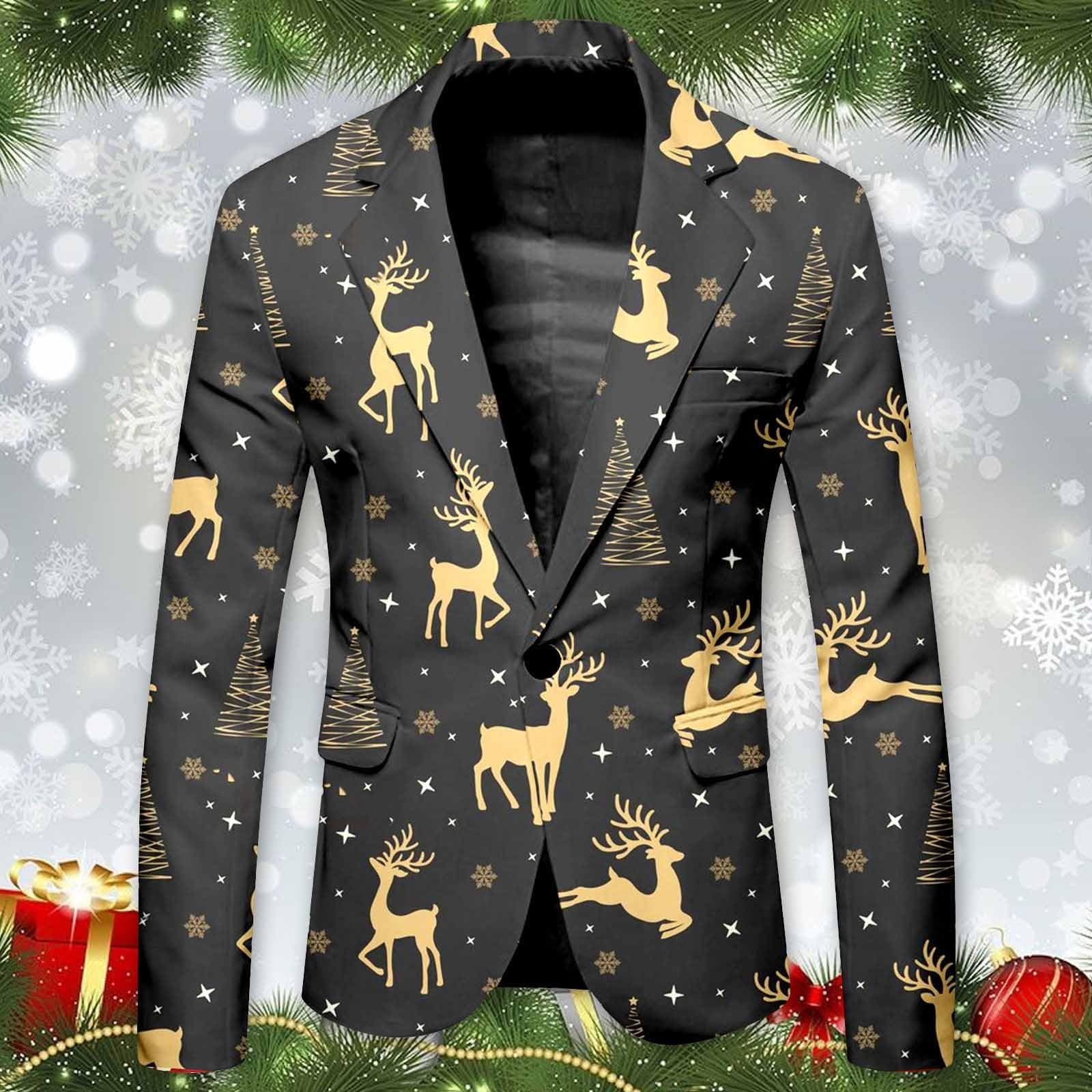 Generisch Maglione natalizio da uomo, a maniche lunghe, con scollo rotondo, con renna, maglione invernale di grandi dimensioni, termico, per Natale, maglione sportivo