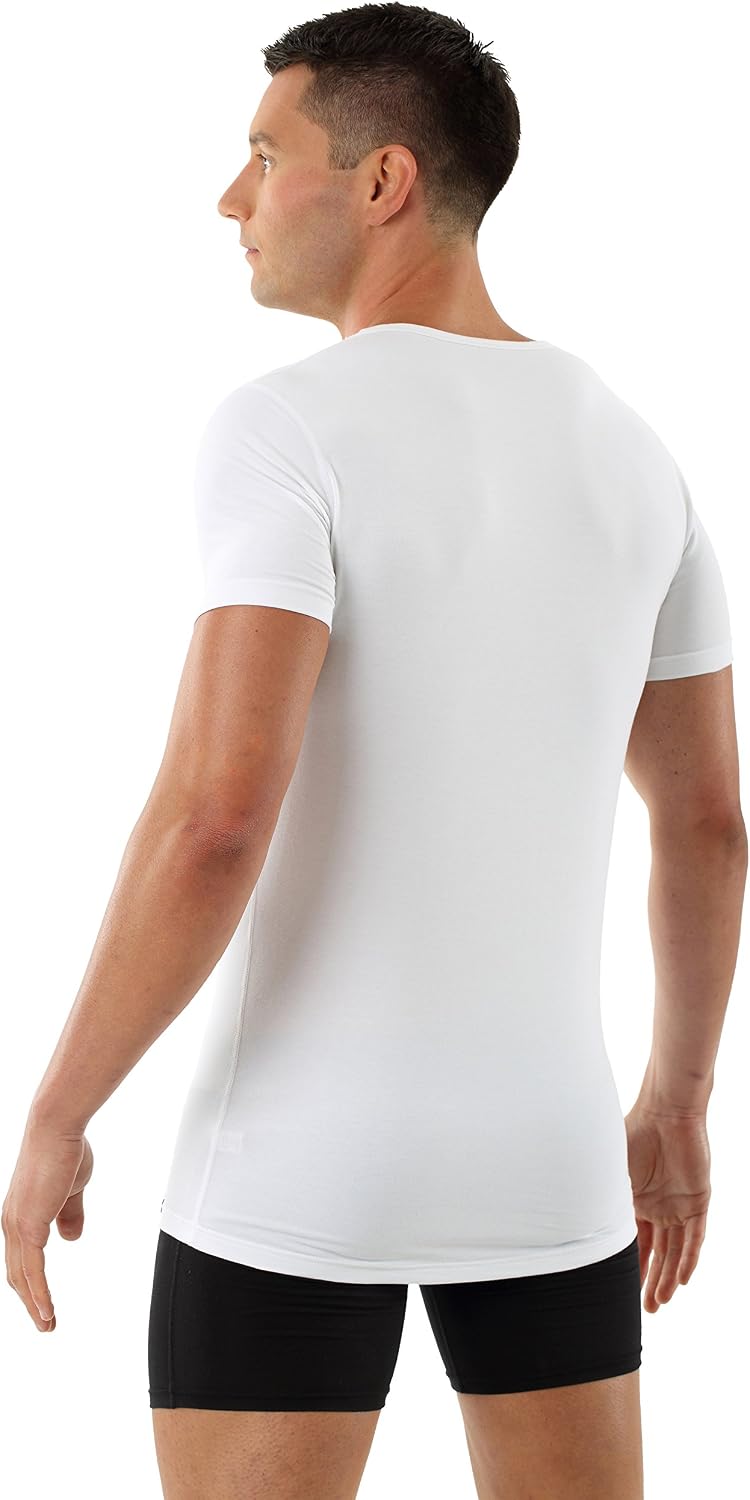 ALBERT KREUZ Men’s Short-Sleeve Undershirt – Deep-V, Organic Stretch Cotton Jersey