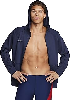 Men's Sweatshirt Full Zip Hooded Jacket Team Warm Up Speedo Navy, X-Large