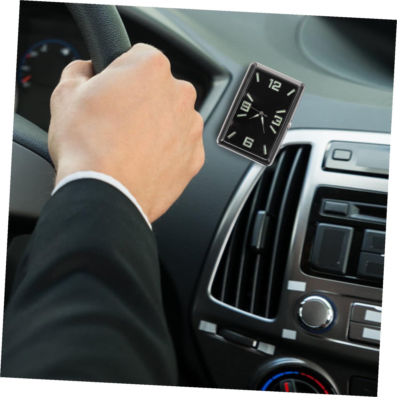 Hohopeti Reloj Adhesivo Cuadrado para Coche Diseño Individual, Aleación Negra y Operación Simple, Decoración del Tablero para Oficina y Hogar