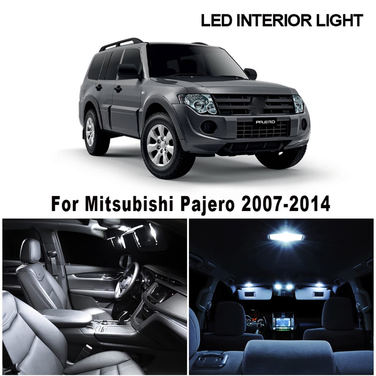 14 pièces Canbus Aucune Erreur LED Ampoule dôme intérieur Kit d'éclairage de Coffre, pour Mitsubishi Pajero, pour Montero V80 2007-2014 Source de lumière de Voiture