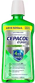 CEPACOL - Enxaguante Bucal Expert Menta Protect - Com Flúor - Hálito Duradouro e Proteção Contra Cáries - 500ml