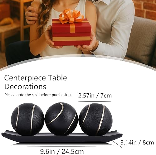 Miniatura 3 de XMGZQ Juego de bandeja decorativa pequeña y bolas de orbes, bolas decorativas doradas con cuencos de centro de mesa para mesa de café, sala de